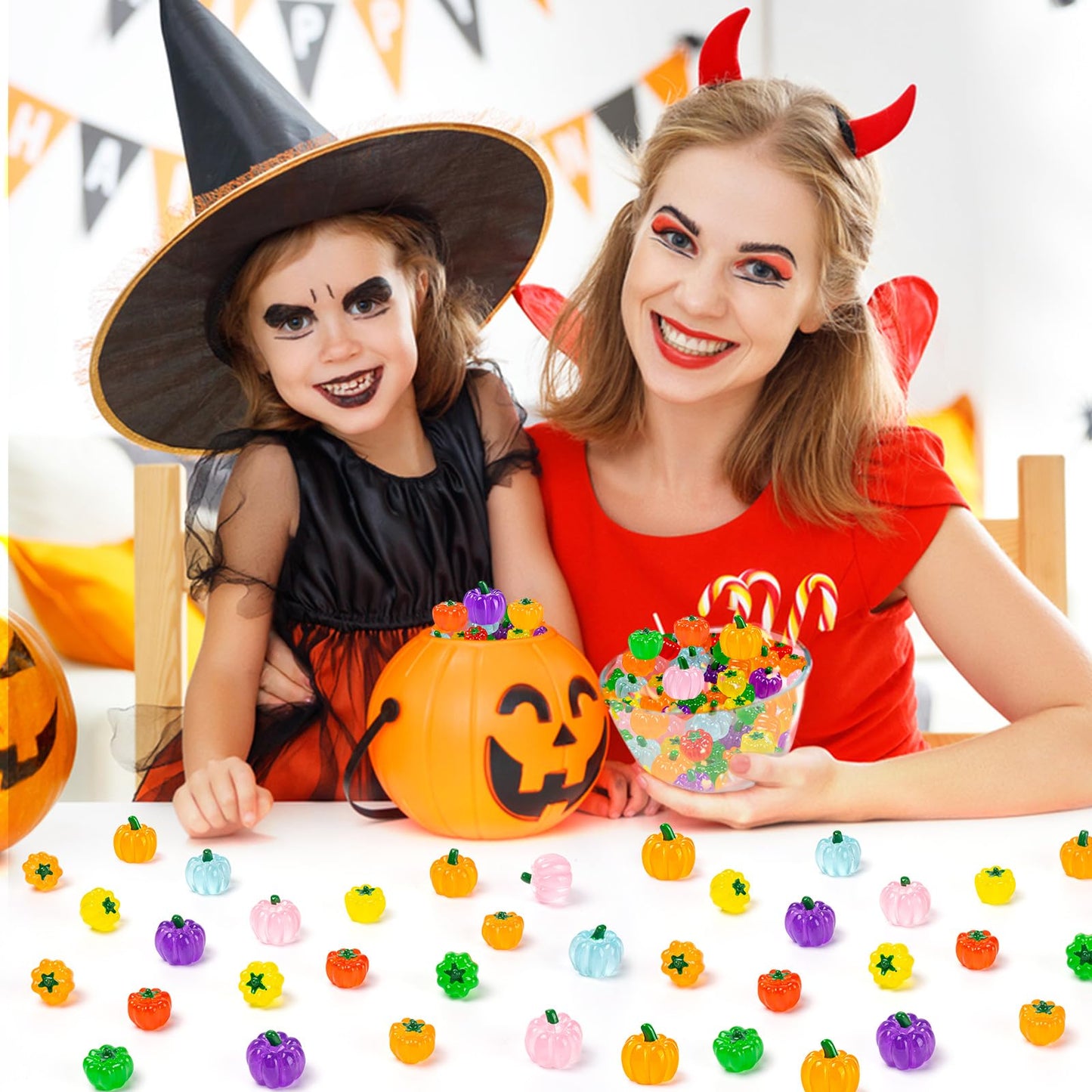 184PCS Halloween Luminous Mini Resin Pumpkins Miniature Pumpkin Figurines Glow in Dark Tiny Pumpkins Bulk for Thanksgiving Fall Halloween Party Cupcake Decor Craft DIY (Size Mixed)