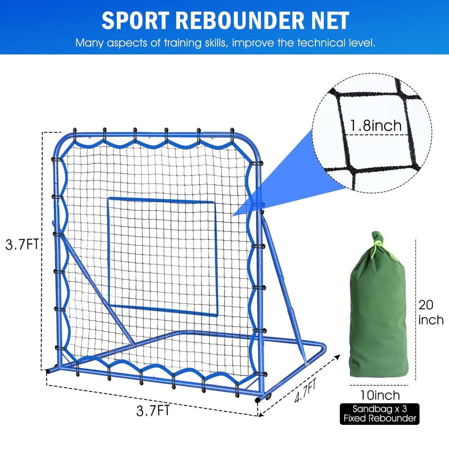 4x4FT Soccer Baseball Rebounder Net, Quick-Switch Angle Softball Pitch Back Net Volleyball Soccer Training for Control, Passing Practice, Bounce Back Rebounder Gifts & Equipment for Kids,Teens & Adult