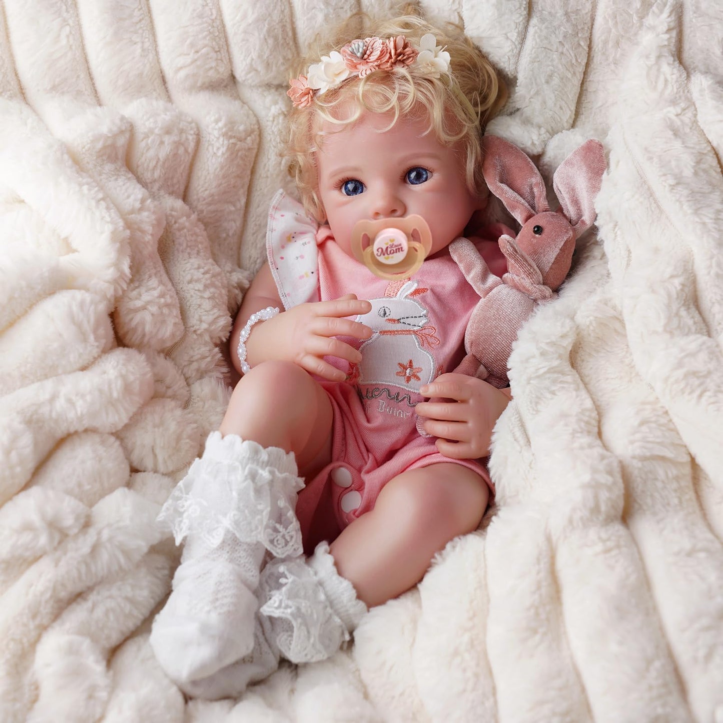 BABESIDE Reborn Baby Dolls - 17 Inch Soft Body Realistic Baby Doll Girl Lovely Awake Blond Curly Hair Girl Bebe Reborn de Silicona Real Life Baby Dolls with Gift Box for Kids Age 3+ Collectors