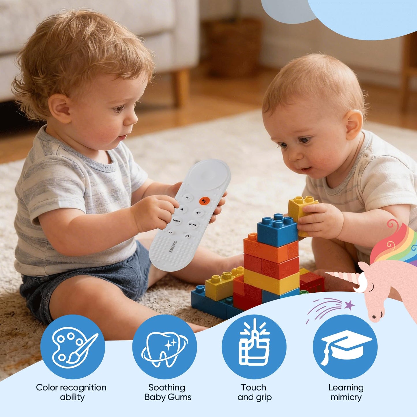 XMGXC Baby Teether Toy Chew Toys for Babies 3-24 Months TV Remote Control Shape Teething Relief for Infants (White)