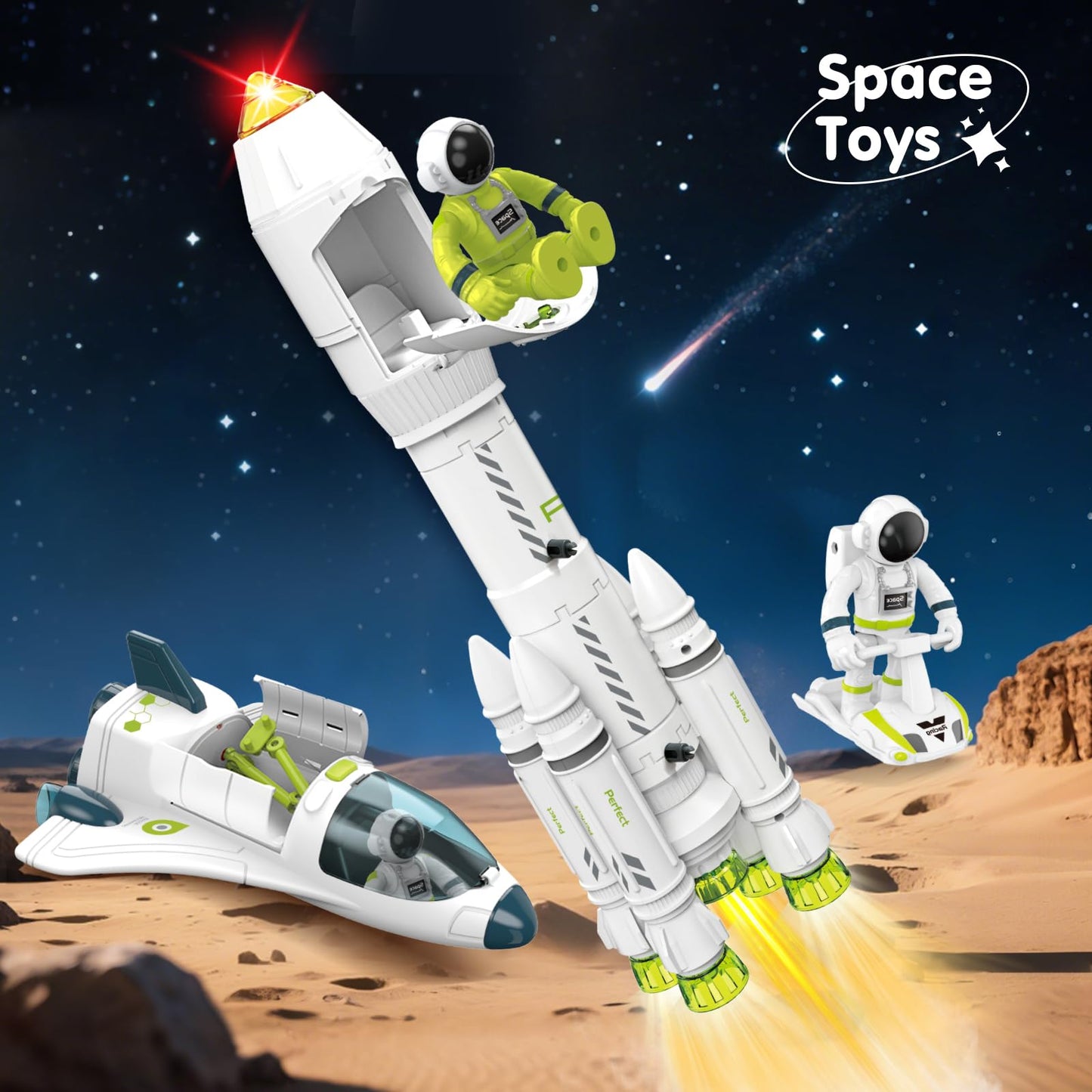 AuntyFey Space Rocket Ship Toys for Kids, Space Toys Shuttle for Kids 3-5-7 with 2 Astronaut Figures, Spaceship with Glowing & Sound Effect, Educational Stem Gift for Boy Girl