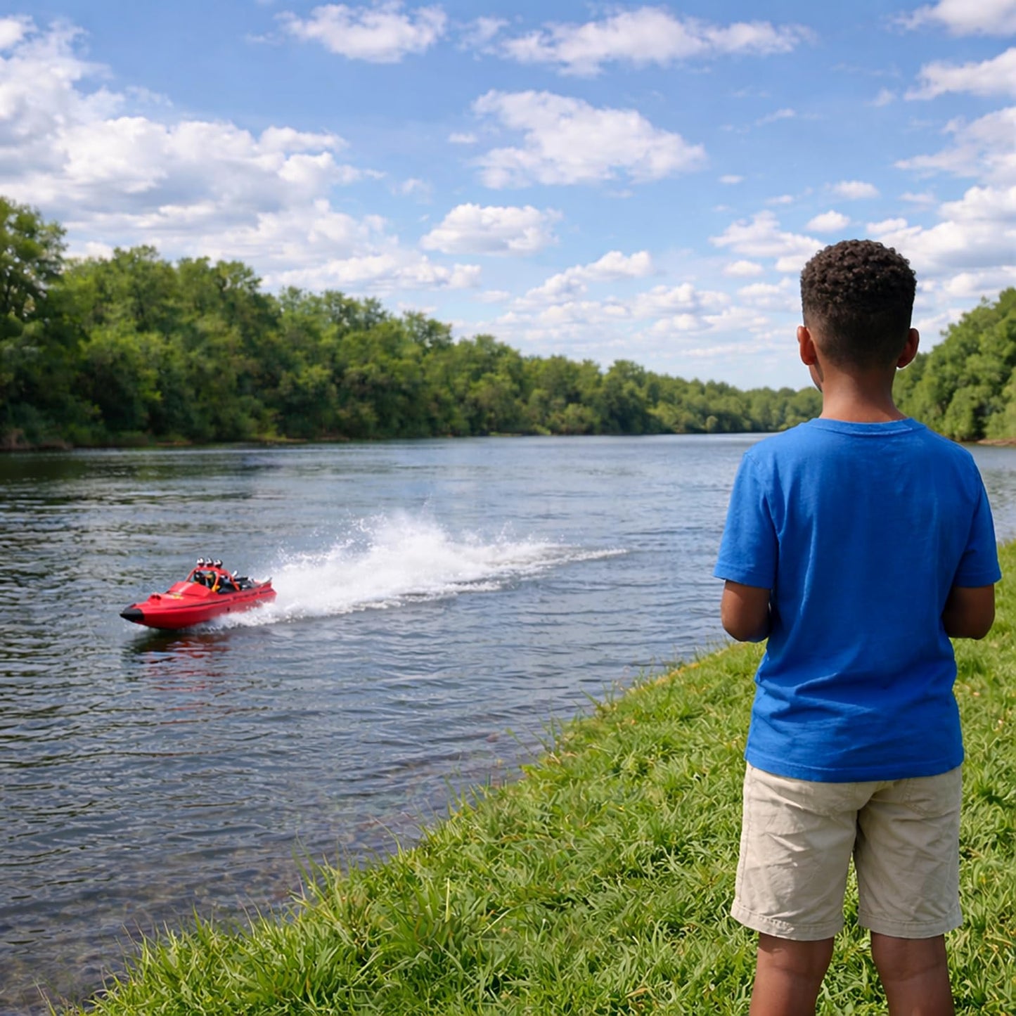 CLORPTYSL Fast RC Speed Boat, 30Kph Jet Racing Boat with Powerful Jet Propulsion for Adult & Children, 2 * 1500mAh Batteries Electric Remote Control Small Water Boat for Pool, Lake, River (Green)