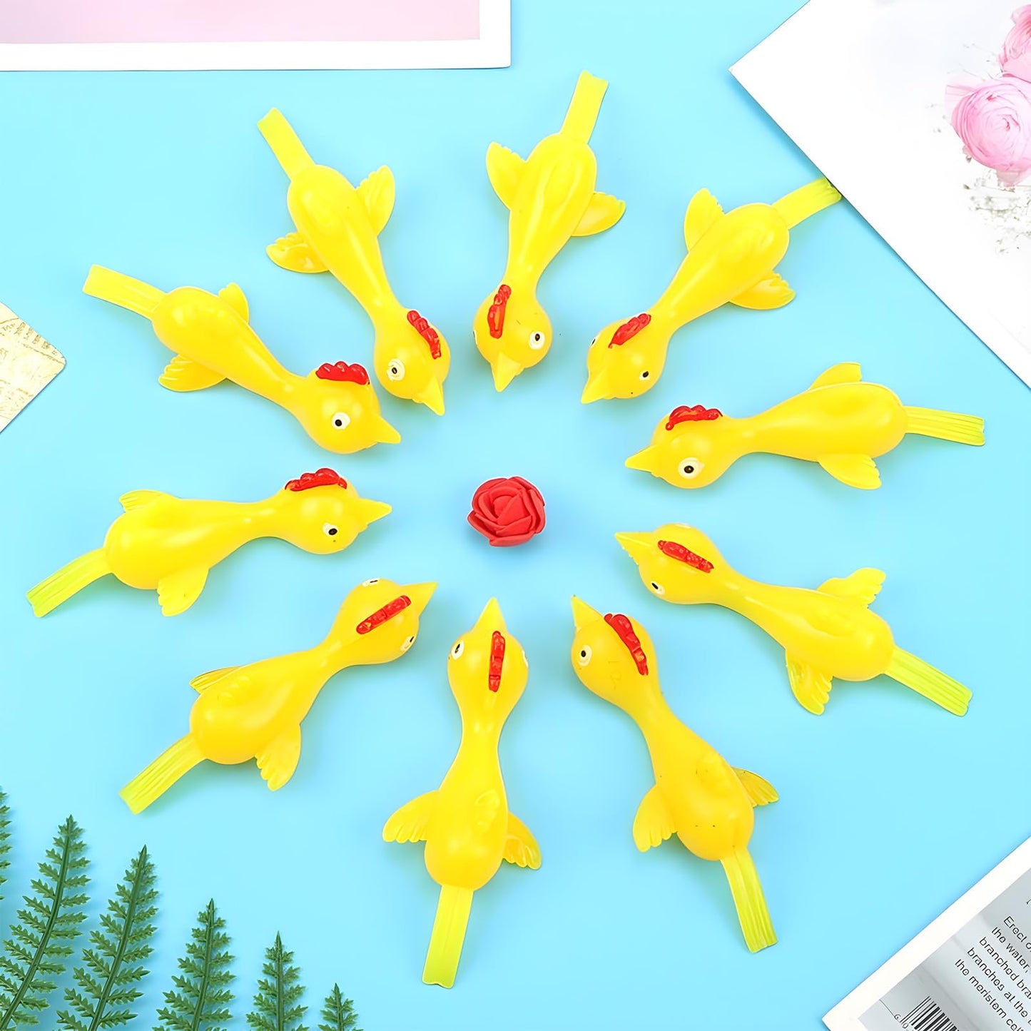 BUVUDI 16 Pieces Rubber Chicken Slingshot Rubber Chickens Flying Chicken Slingshot Flicken Chicken Game Finger Slingshot Chicken Toys Chicken Flingers Flinging Chickens for Party Favors Activity Gift