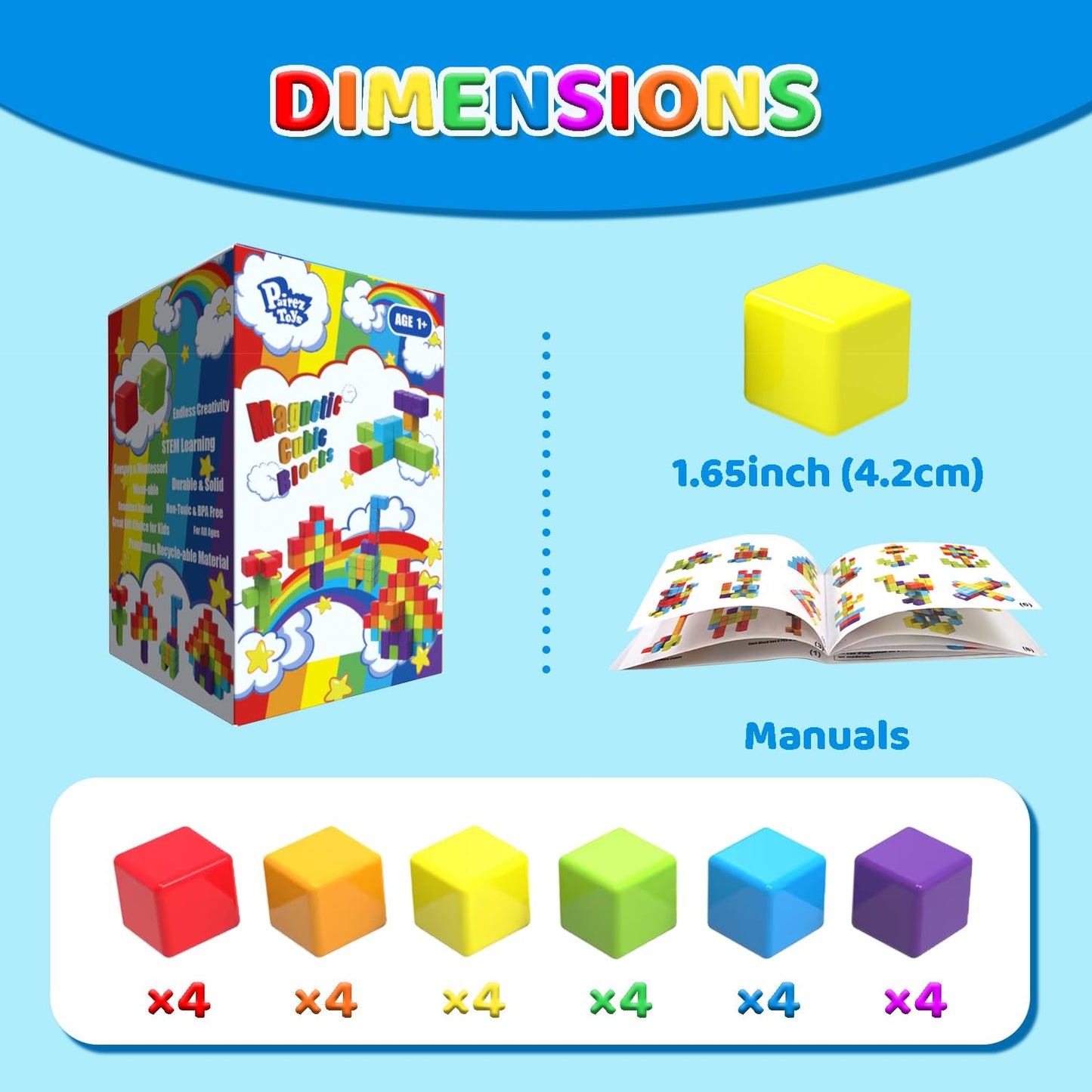 Magnetic Building Blocks & Magnetic Puzzle Toys for Toddlers, Large Building Blocks Cubes 1.65 Inches, Sensory & Montessori Toys for Boys & Girls 1 2 3 Years Old(28pcs)