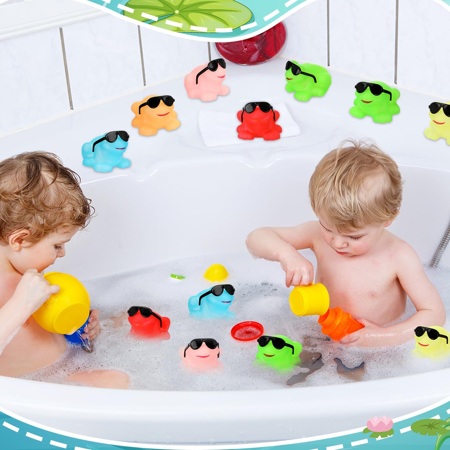 Halloscume 36 Pack Spring Rubber Frogs Bulk Squeak and Floating Rubber Bath Toy Glow in the Dark Mini Floating Frogs for Baby Shower Birthday Party Favors Classroom Exchange Gifts Prizes, Colorful