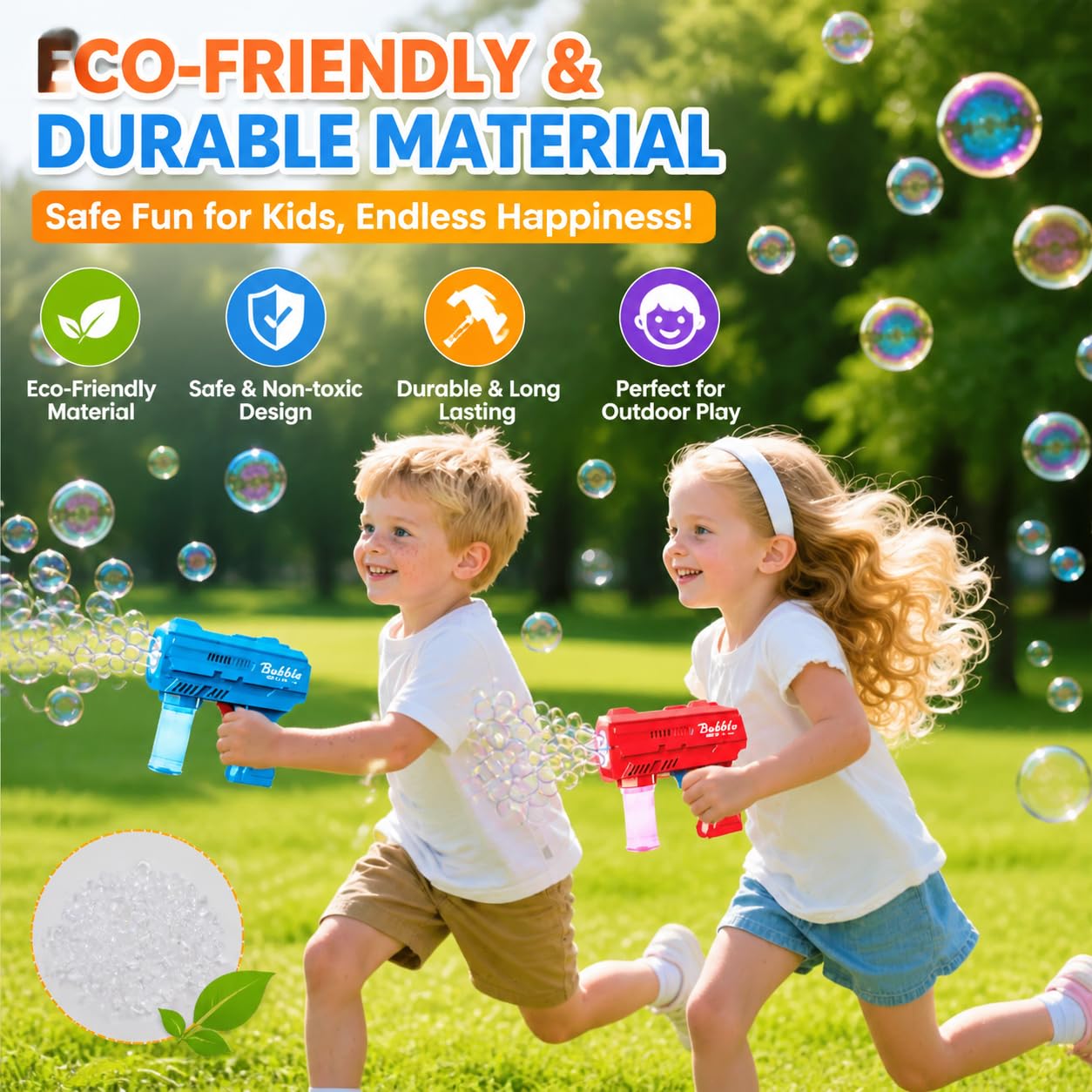 Kids Automatic Bubble Gun LED Light & Refill Solution – Leakproof Bubble Blaster, Outdoor Toys Toddlers 3-8, Birthday Gift, Easter Stuffer, Wedding & Party Supplies (Blue)