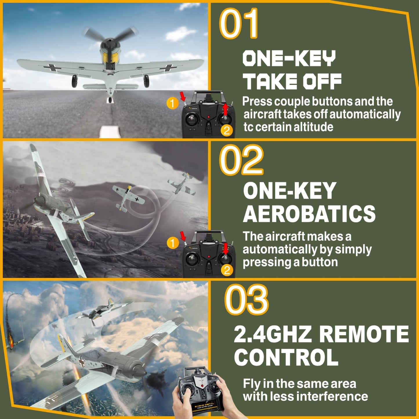 ANBURI RC Plane 4 Channel RC Airplane FW190 Ready to Fly with Upgraded Xpilot Stabilization System & One Key Aerobatic, Remote Control Airplanes for Beginners Adult