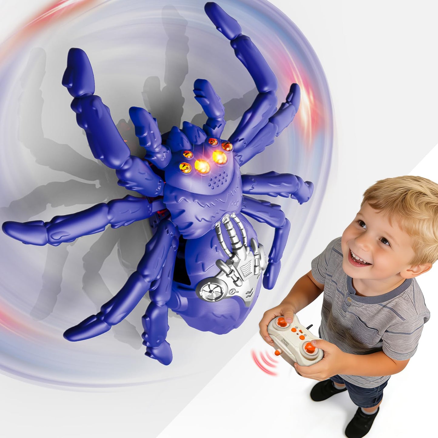 Cooldele Wall Crawling Spider, Rechargeable Remote Control Robot Toy for Kids with LED Eyes and 360° Stunts, Wall Climbing Funny Prank Toys Birthday Gifts for Boys & Girls Ages 3-5 4-6 7-8 (Blue)