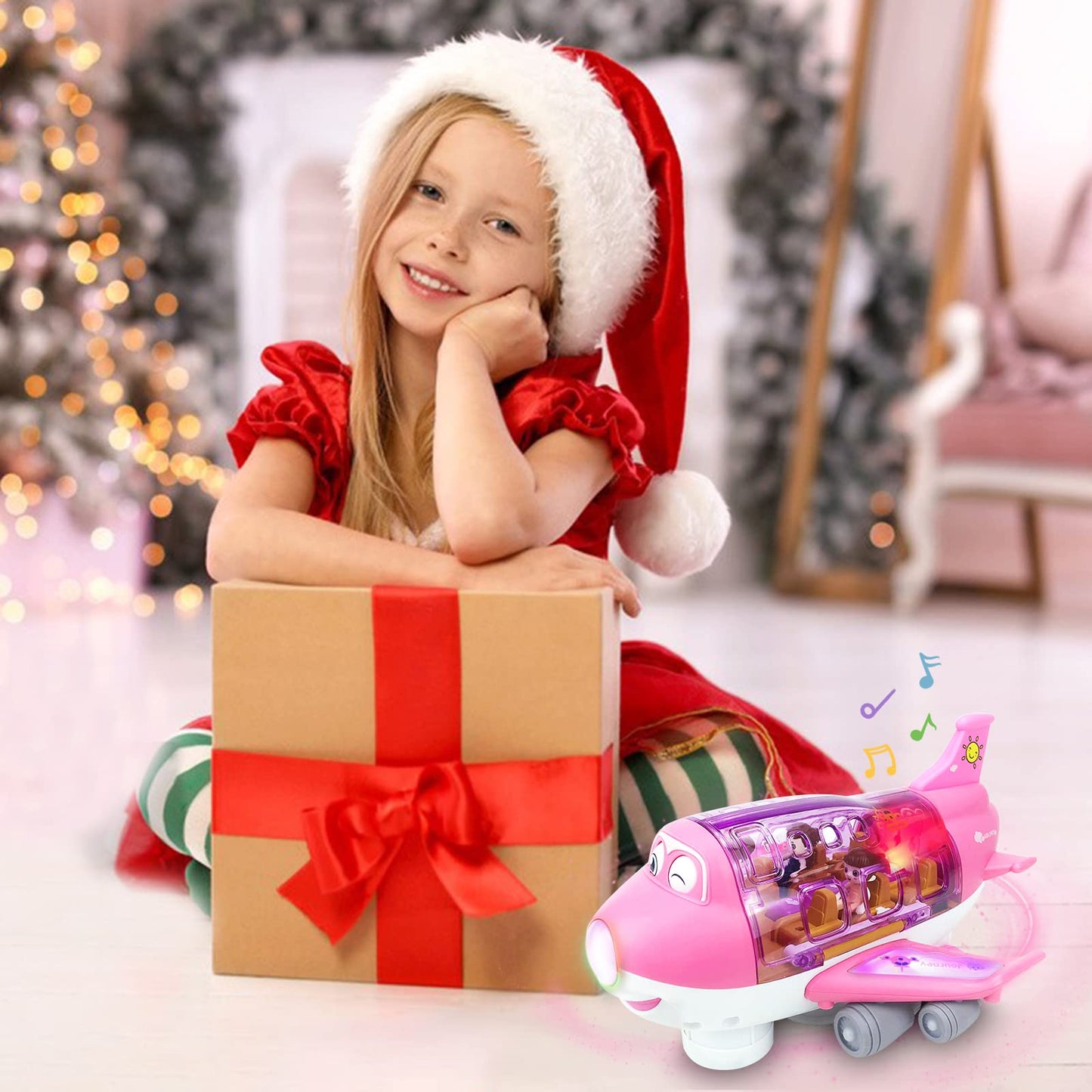 Ynybusi Pink Airplane Toys for Toddlers 1-3-5, Toy Airplane for 4-8 Year Old Boys Girls Birthday, Toddler Toys Bump and Go Action Air Plane with LED Flashing Lights & Sounds (Pink)