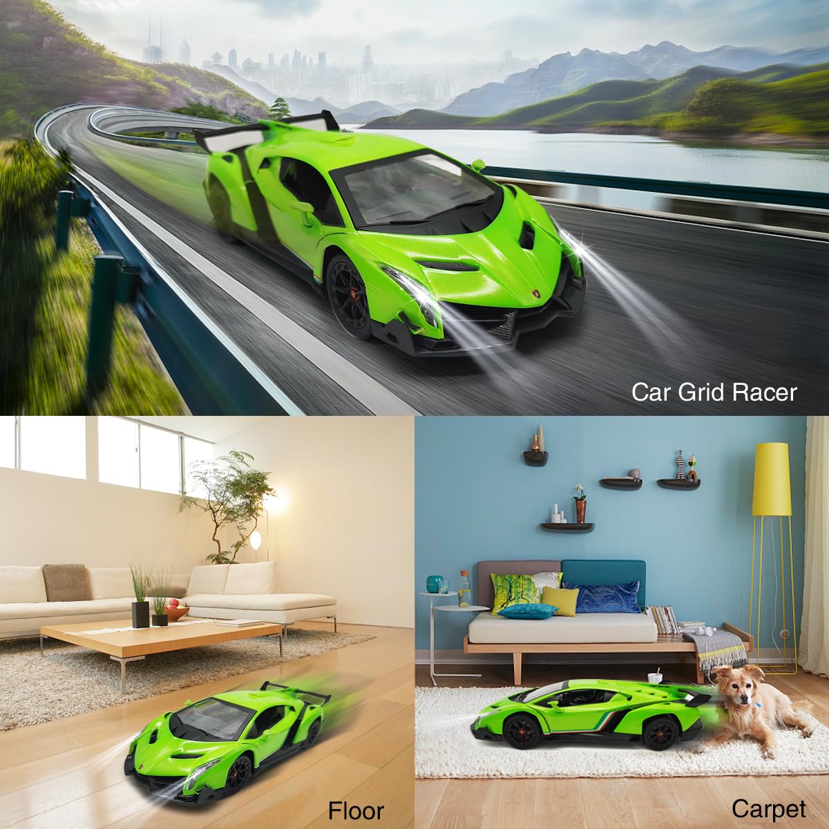QUN FENG Lamborghini Remote Control Car 1:24 Scale Lambo Toy Car Officially Licensed Rc Cars with Light 2.4Ghz Model Car for Boys 4-7 Girls Birthday Gift, Green