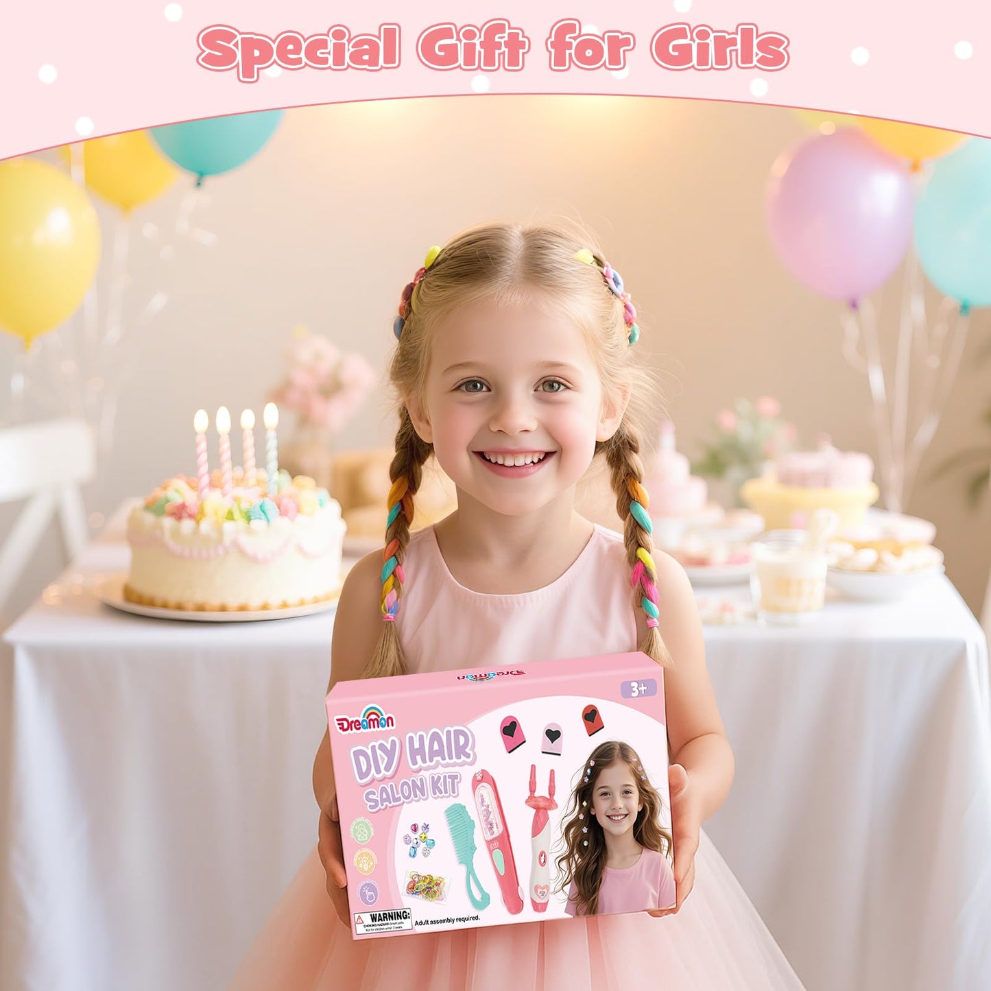 Dreamon 51 Pcs Hair Styling Tools - Hair Gem Stamper Kit and Automatic Hair Braider - Bling Hair Jewels for Girl with Reusable Shining Diamonds and Hair Chalk - Hair Salon Toys Christmas Birthday Gift