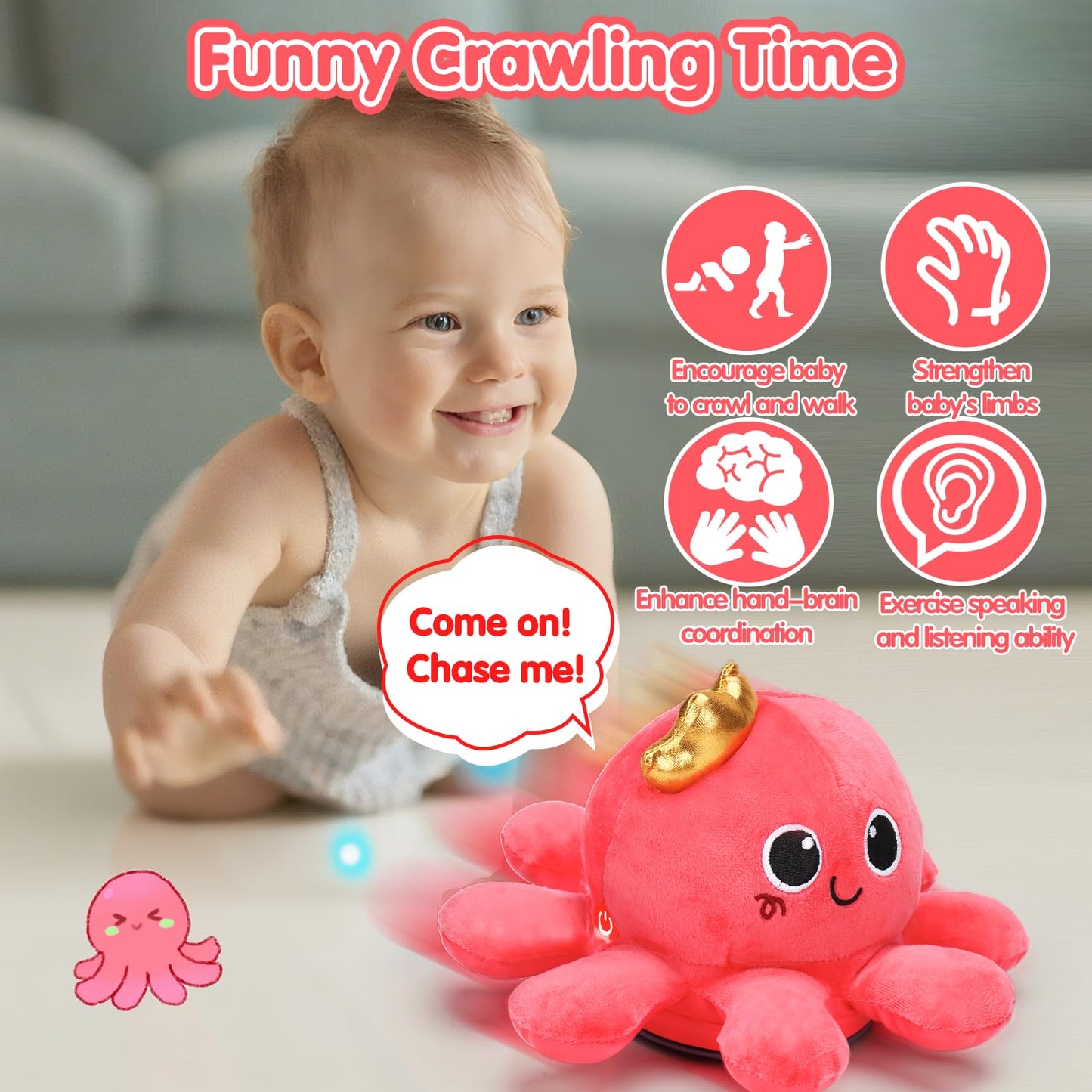 Baby Toys 6-12 Months Musical Crawling & Walking Octopus Plush Light up Stuffed Animal Dancing 1 Year Old Girl Gifts Music Sensory Infant Toy 0-6 7 8 9 Months Learning Newborn Baby Girls Birthday Gift
