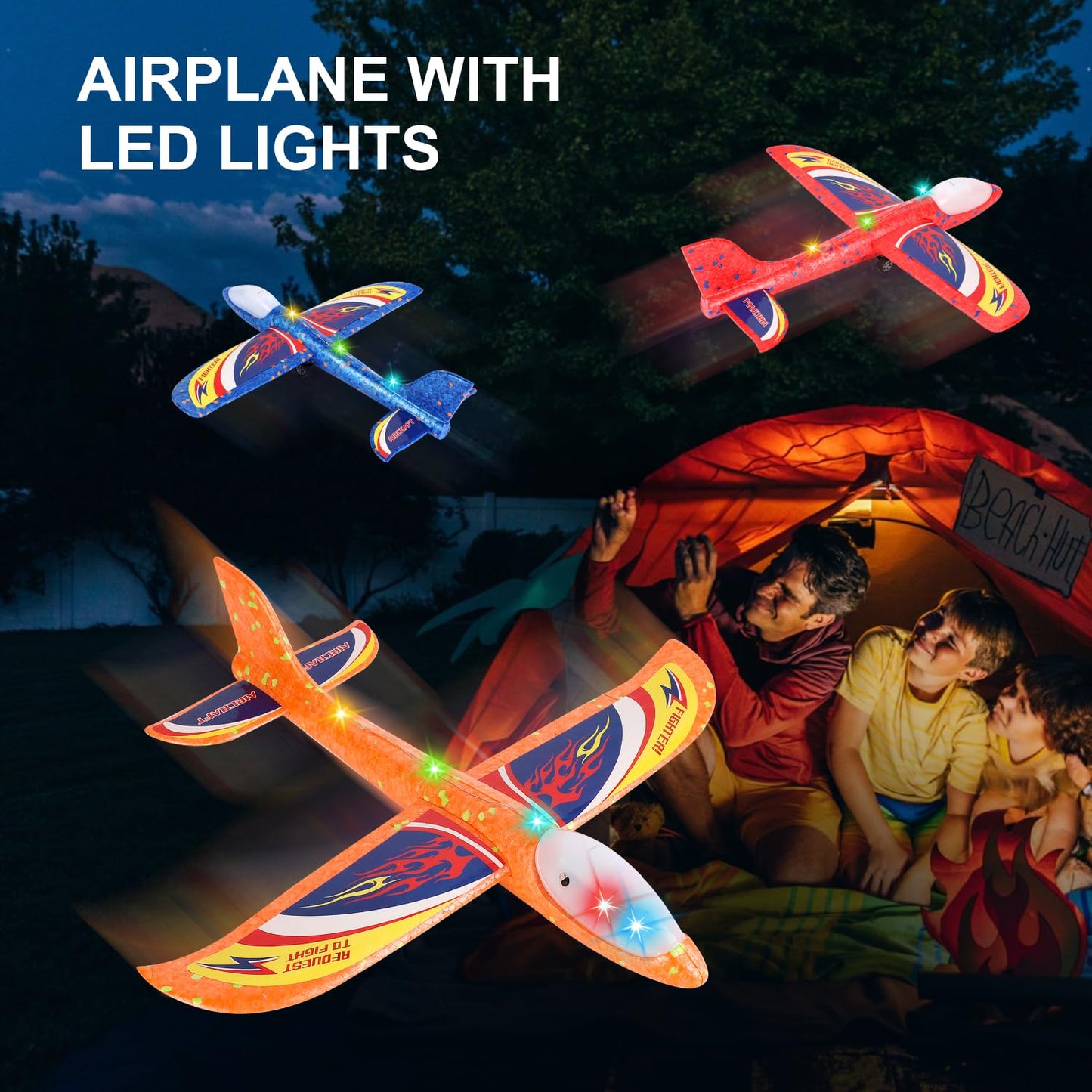 TAOTENDAR Airplane Launcher Toys,3 Pack 13.2'' LED Foam Glider Catapult Plane Toy for Boys,2 Flight Modes Outdoor Flying Toys Birthday Gifts for Boys Girls 3 4 5 6 7 8 9 10 11 12 Year Old