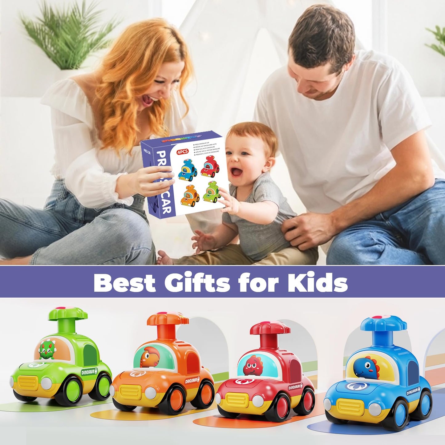 MOONTOY Press Go Dinosaur Toy Cars for Toddlers 1-3 Baby Toys for 1 2 Year Old Boy 1st Birthday Girl Gifts 6-9-12-18 Months Push Car Truck Toddler Boy Toys 1-2 2-3 2-4 Easter Basket Stuffers for Kids