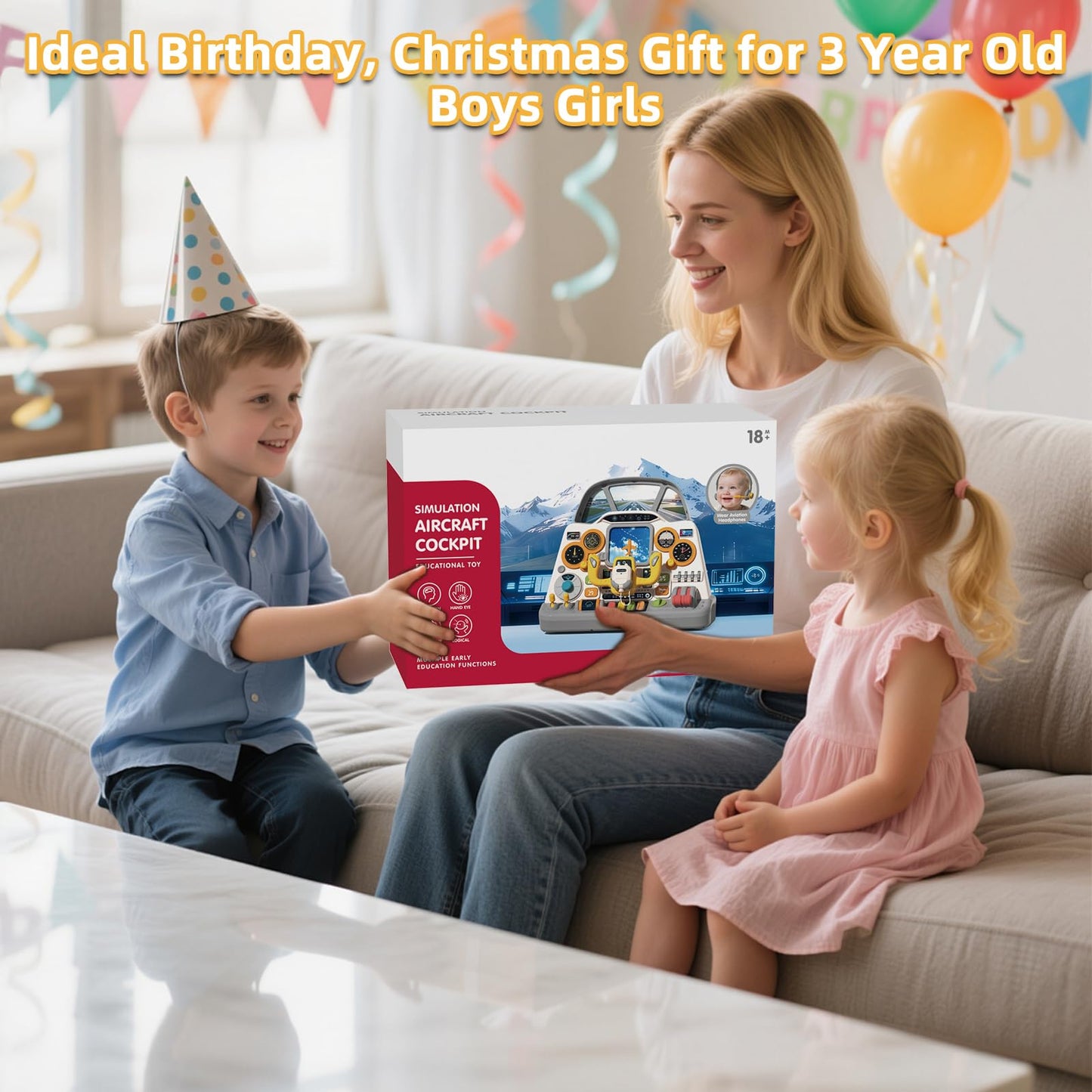Mostop Toddler Steering Wheel Toy with Lights and Sounds: Interactive Airplane Dashboard for Kids, Jet Pilot Simulator Driving Toy for Boys Girls 3+, Pretend Play Flying Toy for Toddlers Birthday Gift