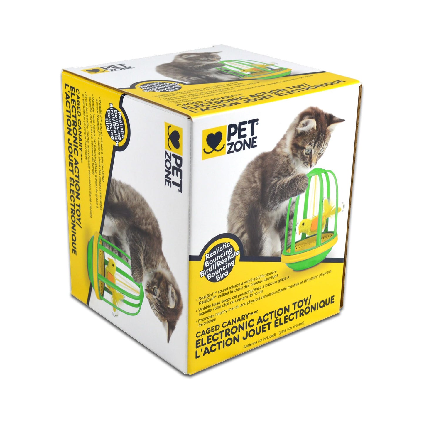 Pet Zone Caged Canary Electronic Action Bouncing Bird Cat Toy with Real Bird Sound, Pack of 1