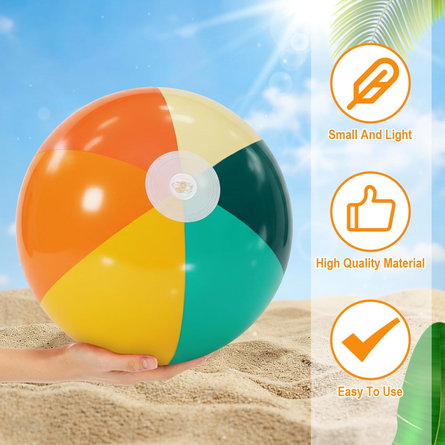 MiniInflat 12 Pcs Inflatable Beach Balls Bulk for Kids Orange Green Tropical Jumbo Big Stripe Beach Balls Water Games Summer Swimming Luau Baby Shower Birthday Party Decor Favors (16 Inch)