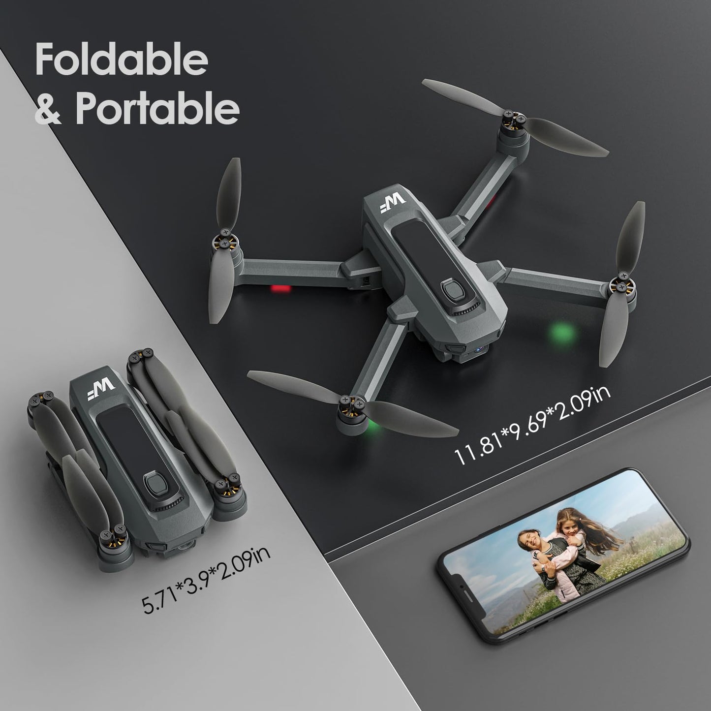 WeFone WF20 Drone with 1080P FPV Camera for Beginners, Foldable RC Quadcopter with Brushless Motor, Headless Mode, Adjustable Speed, One Key Take-off/Landing, Flight Path, 2 Batteries, Black
