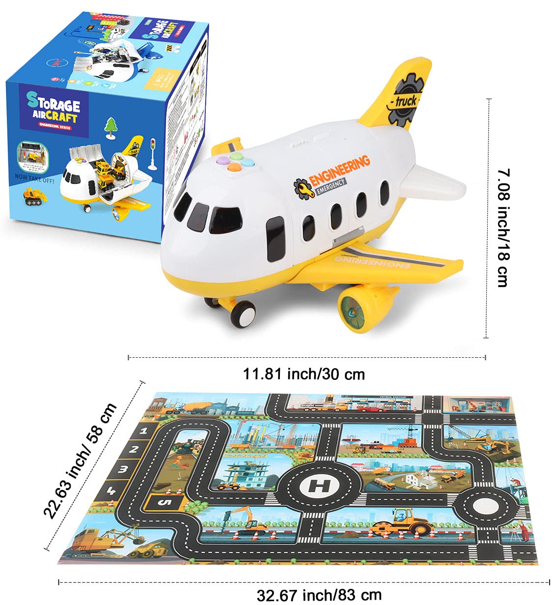 Dwi Dowellin Construction Airplane Toys,Car Toys Set with Light and Sound,Great Birthday Gifts for 3 4 5 6 Years Old Boys (Medium)