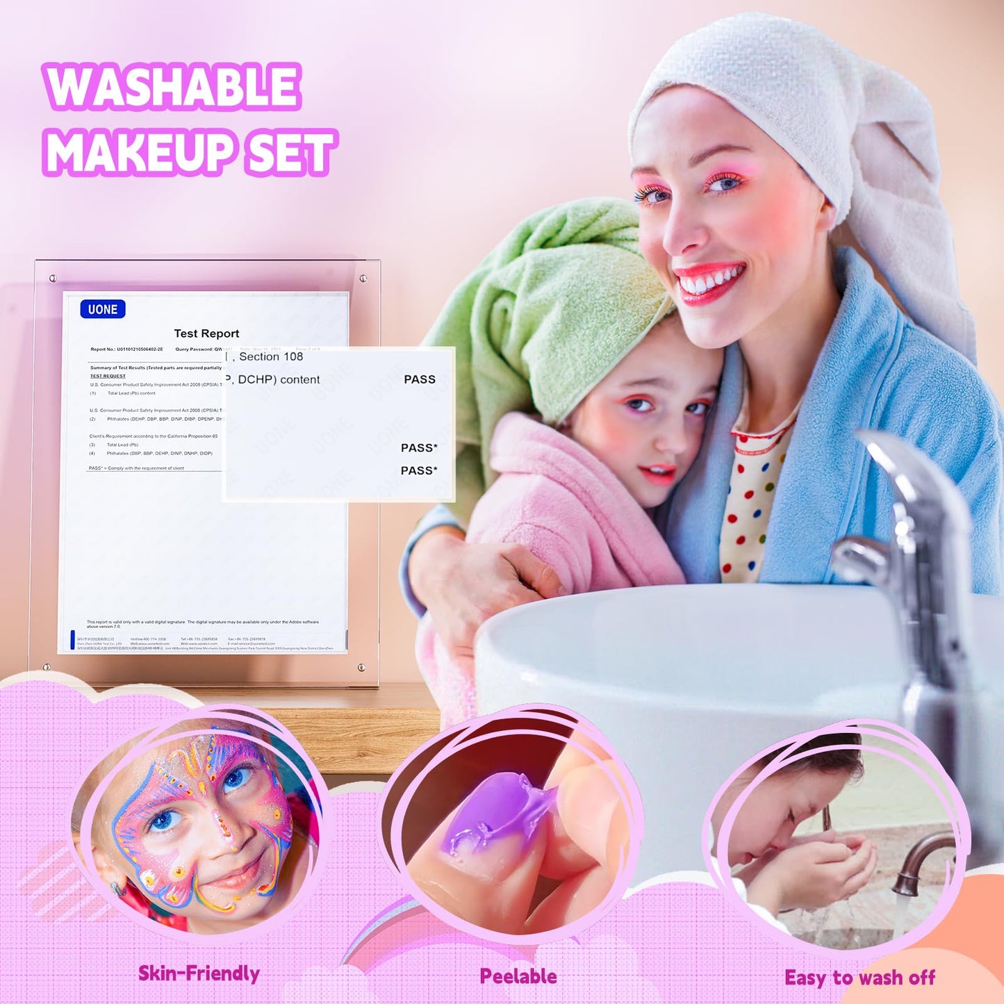 Beayuck Kids Makeup Kit for Girls - Girls Makeup Kit Toys, Real Washable Cosmetic Set with Storage Case, Kids Play Makeup Set for Christmas Birthday Gift 3 4 5 6 8 10 11 12+ Years Old, Light Pink