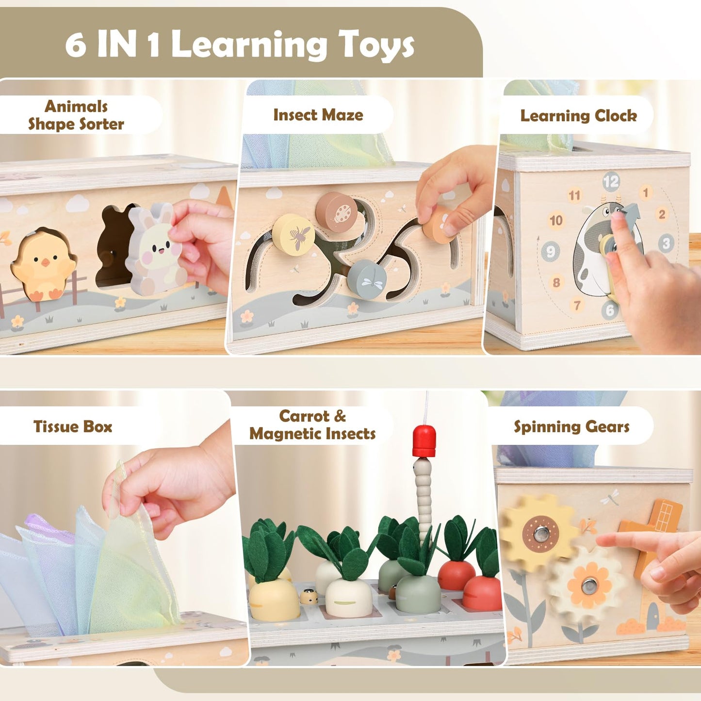 DINORUN Baby Tissue Box Toy - Baby Toys 18 Months 2 3 4 Years Montessori Toys for Babies 18 Months with Crinkle, Infant Activity Cube Sensory Christmas Stocking Stuffers Learning Toy for 2 3 4 Years