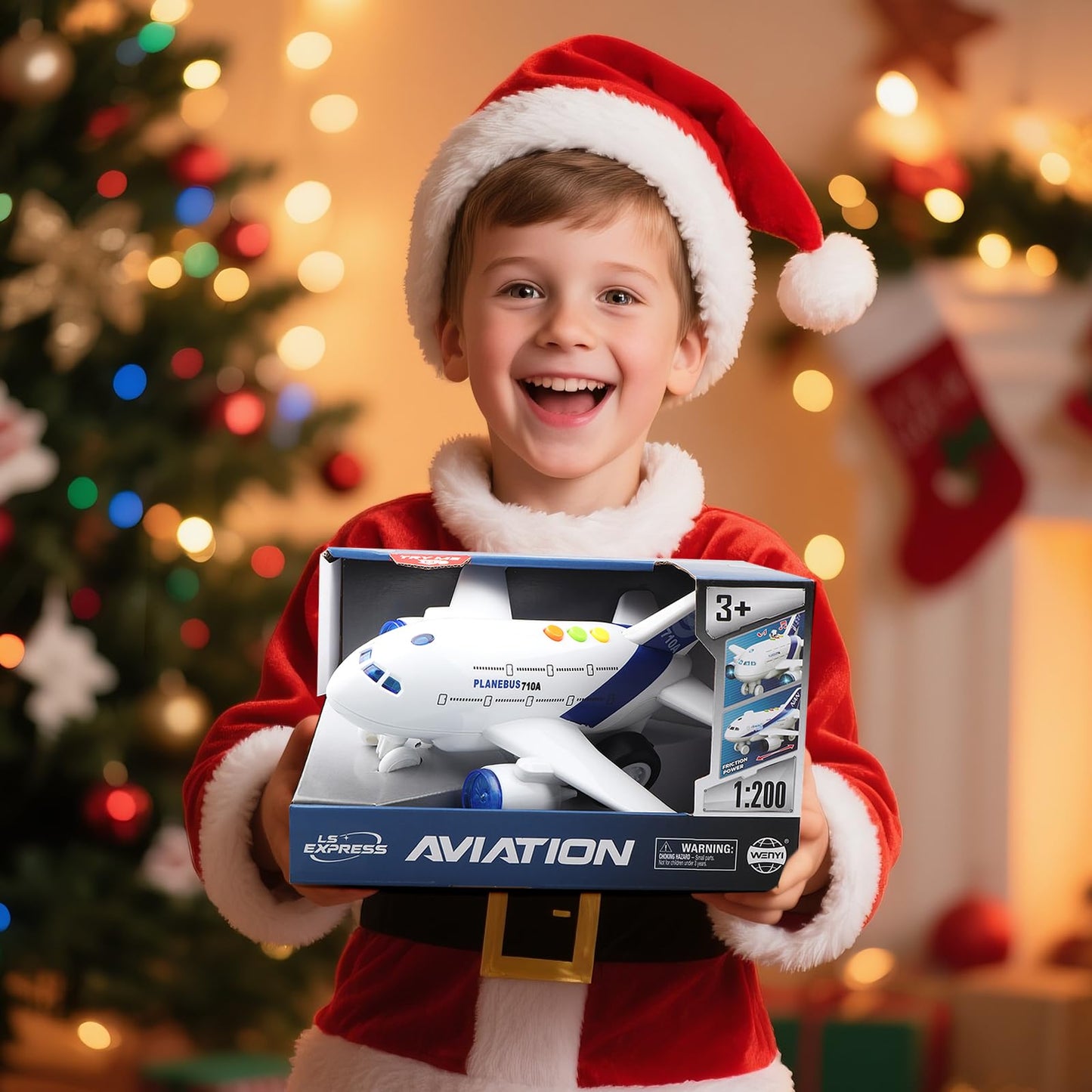 victob Airplane Toys for Toddlers – 1:200 Friction Powered Toy Plane with Flashing Lights and Sounds for Kids Boys & Girls Ages 3 4 5 6 7 8 – Christmas Birthday Party Gift, Pretend Play Vehicles