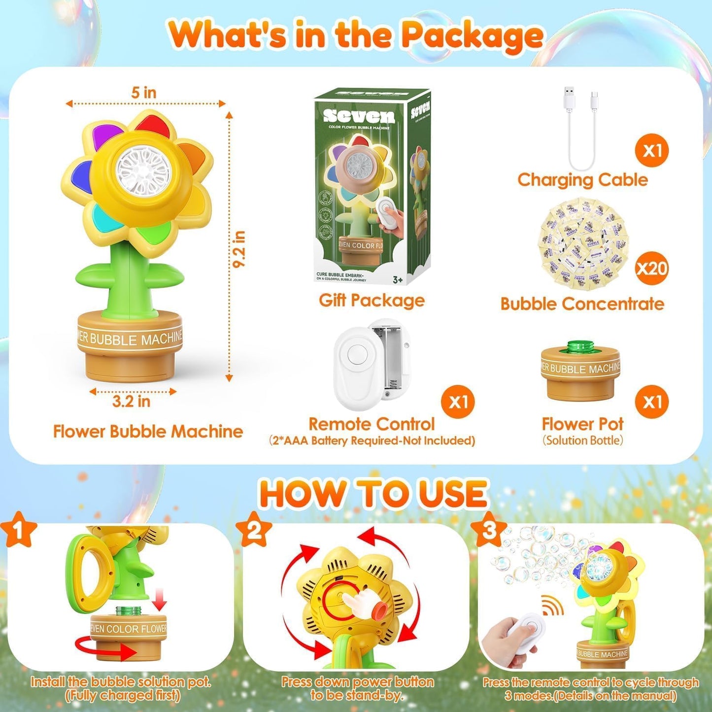 Yunaking Bubble Machine Wands Kids Toys: Remote Control Bubble Gun Rechargeable Bubbles LED Light Outdoor Toys for 3 4 5 6 7 8 Girl Boy Toddler Party Wedding, Gift for Birthday Easter Valentines Xmas