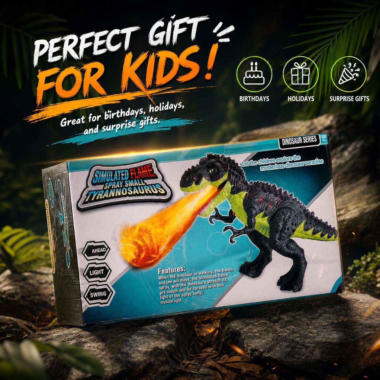 Unimoly Electric Walking T-Rex Dinosaur Toys for Kids 3-5, Realistic Roars & Flame Light Dinosaur Gifts for Boys Girls Toddlers Ages 3 4 5 6 7