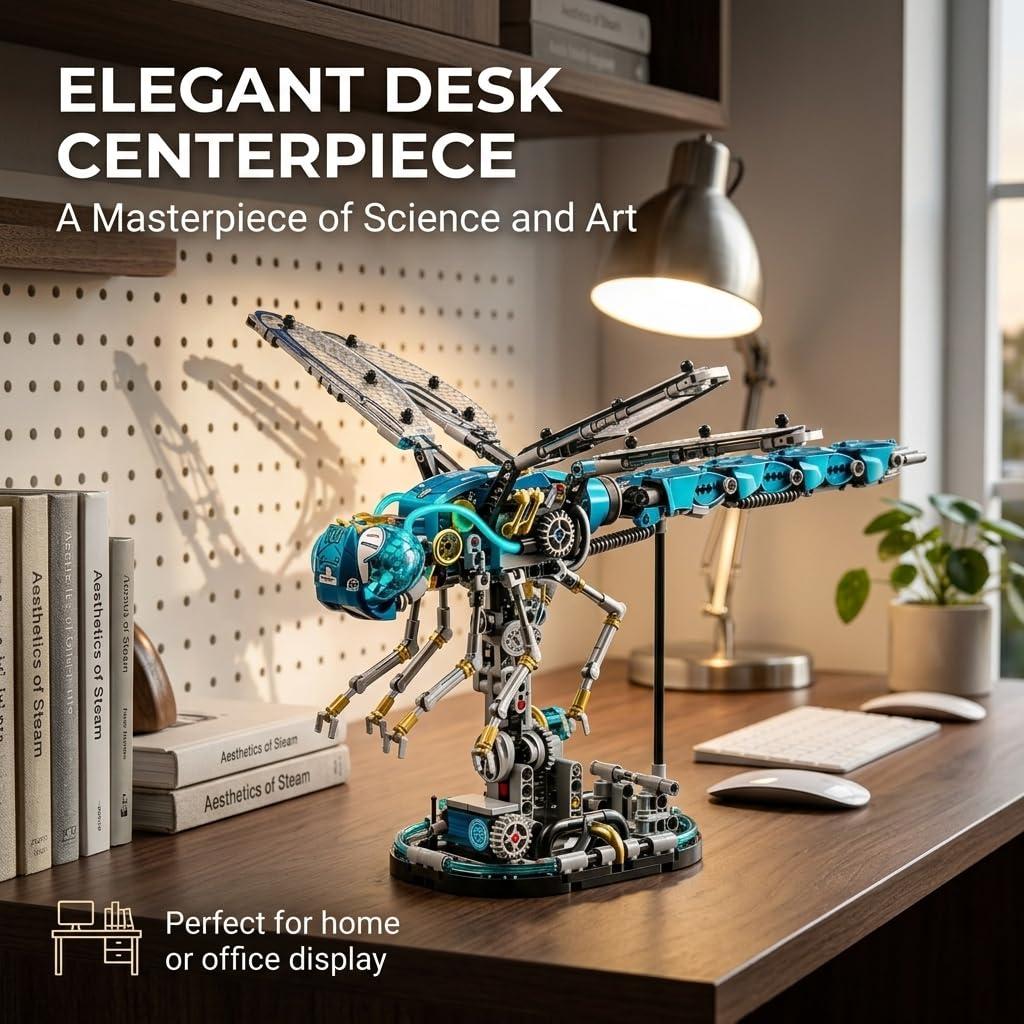 Mechanical Technik Dragonfly Building with Light, Compatible with Lego for Adults, Insect Animal World Model & Display Stand, Educational STEM Toys for Boys Home or Office Décor (866PCS)