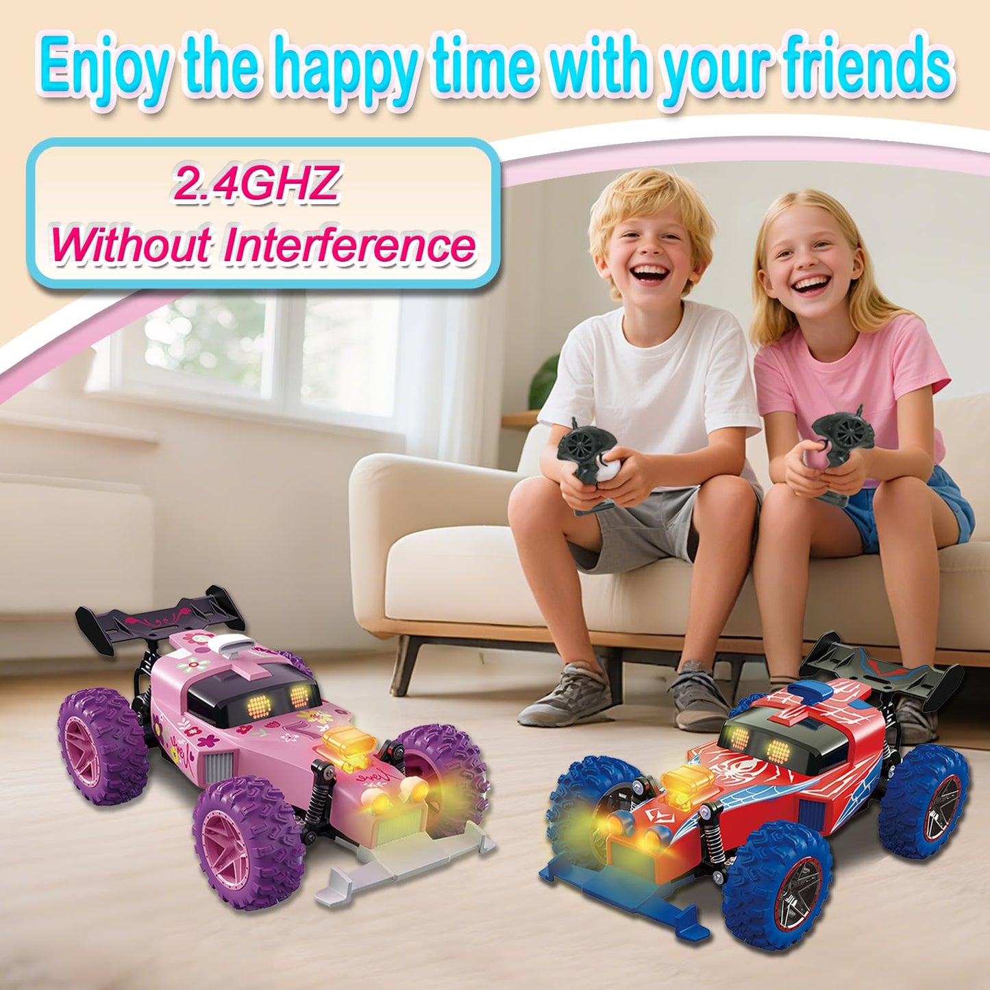 IPLAYBLOOM Remote Control Car, RC Cars Toys for Kids with 2.4 GHz Remote Control,4WD Electric Vehicle with Two Rechargeable Batteries,Play Indoor and Outdoor