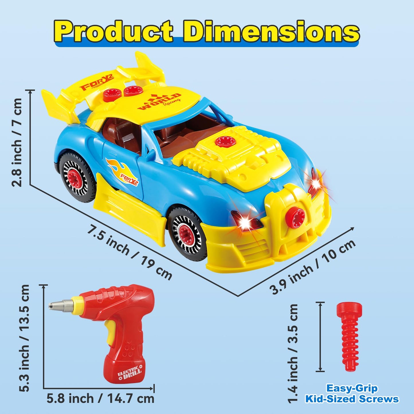 Pup Go Construction Toys for Kids 3 4 5 Years, Take Apart Toy Racing Car, 30 Pieces Building Toys with Electric Drill, Build Your Own Car, Realistic Sounds & Lights, Buildable Gifts (4 Spare Screws)
