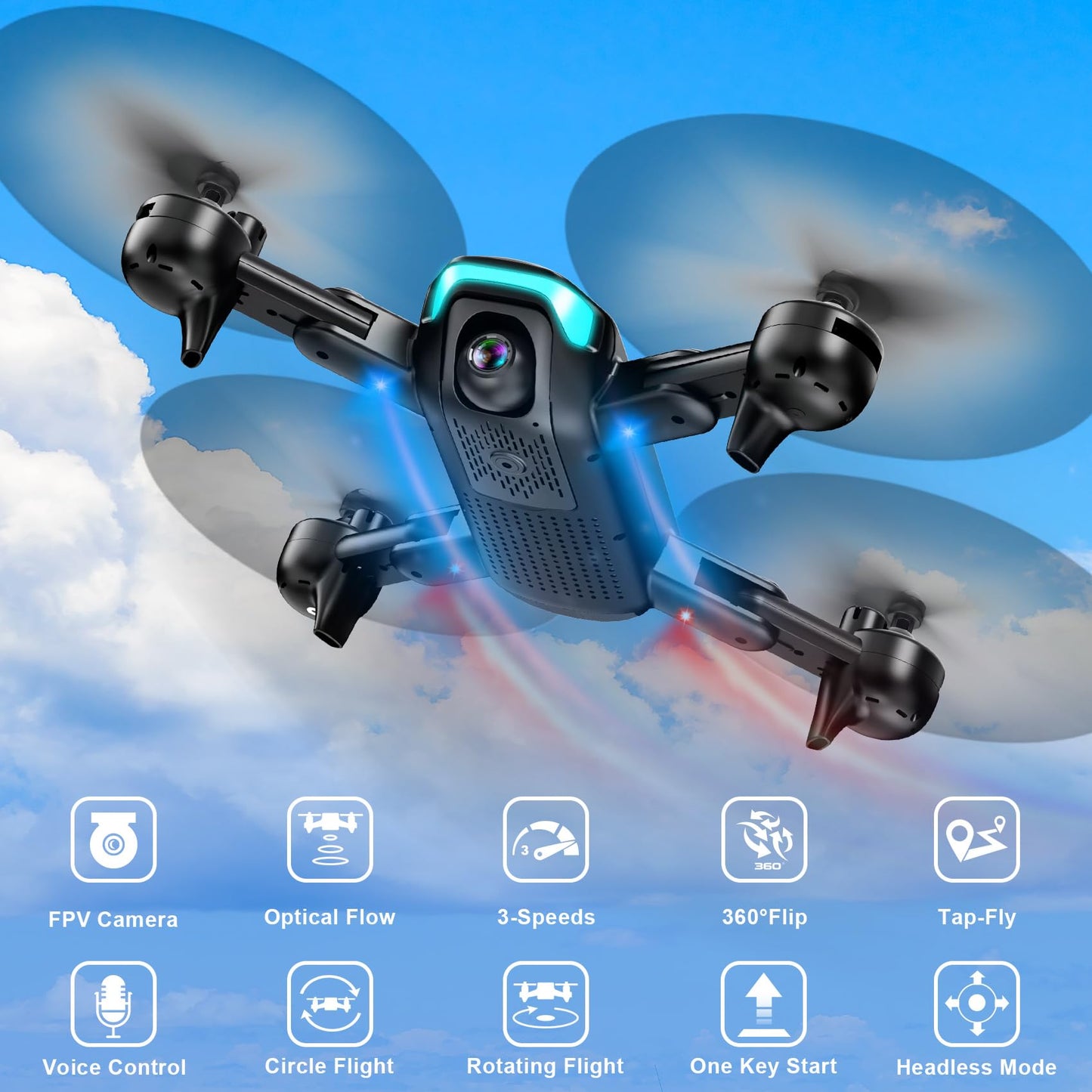 Drone with Camera, Foldable Drone for Beginners with 1080P Camera, Upgrade Altitude Hold, Circle/Rotating/Waypoint Fly, 3D Flip, One Key Start, 3 Speed Mode, 2 Batteries