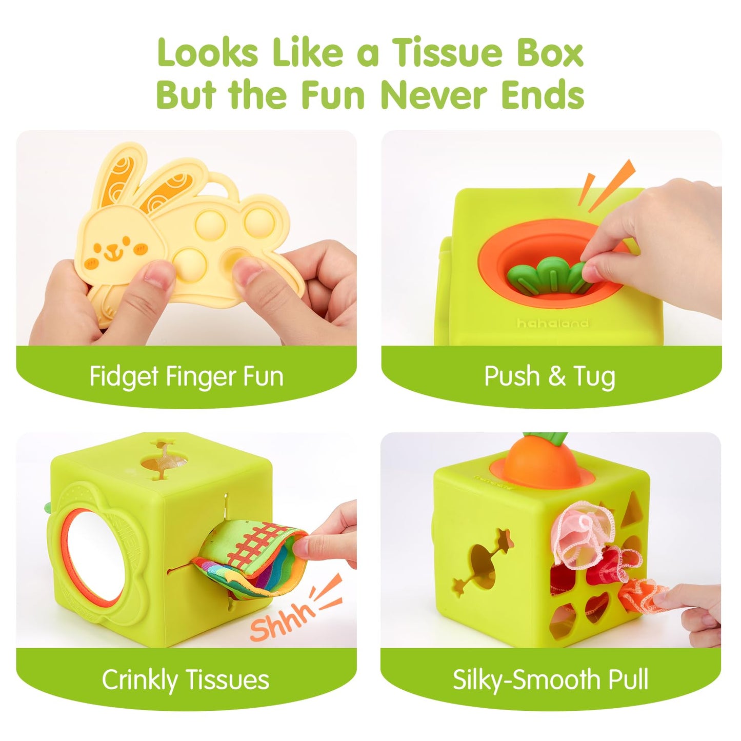 hahaland Busy Book for Toddlers 1-3 Baby Tissue Box Toy 6-12 Months, Montessori Toys for Boy Gifts Girl Toys