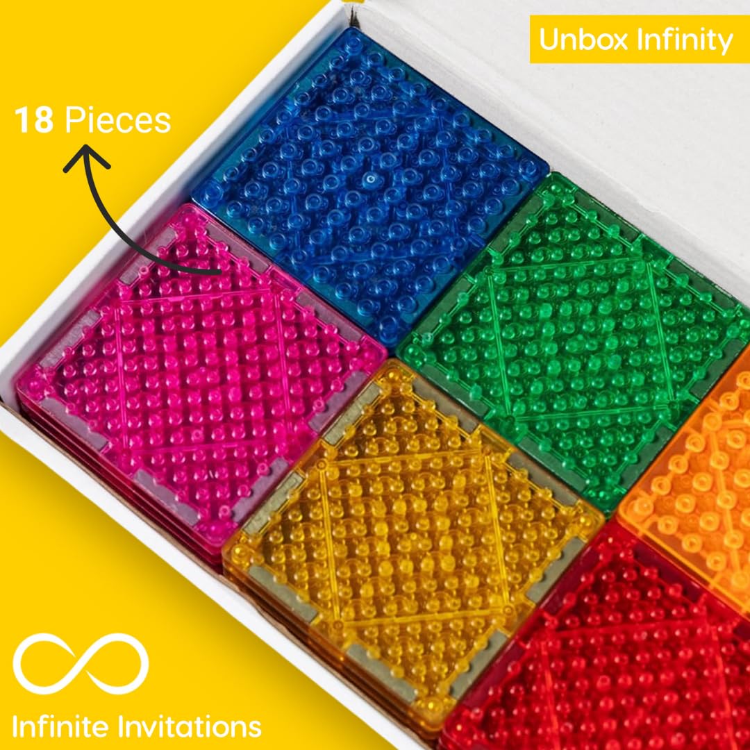 Imagimags Studded Magnetic Tiles Construction Set – Building Brick Compatible Expansion Pack (18 Pieces) – Connects Magnetic Tiles to Small Building Bricks – Kids 5+