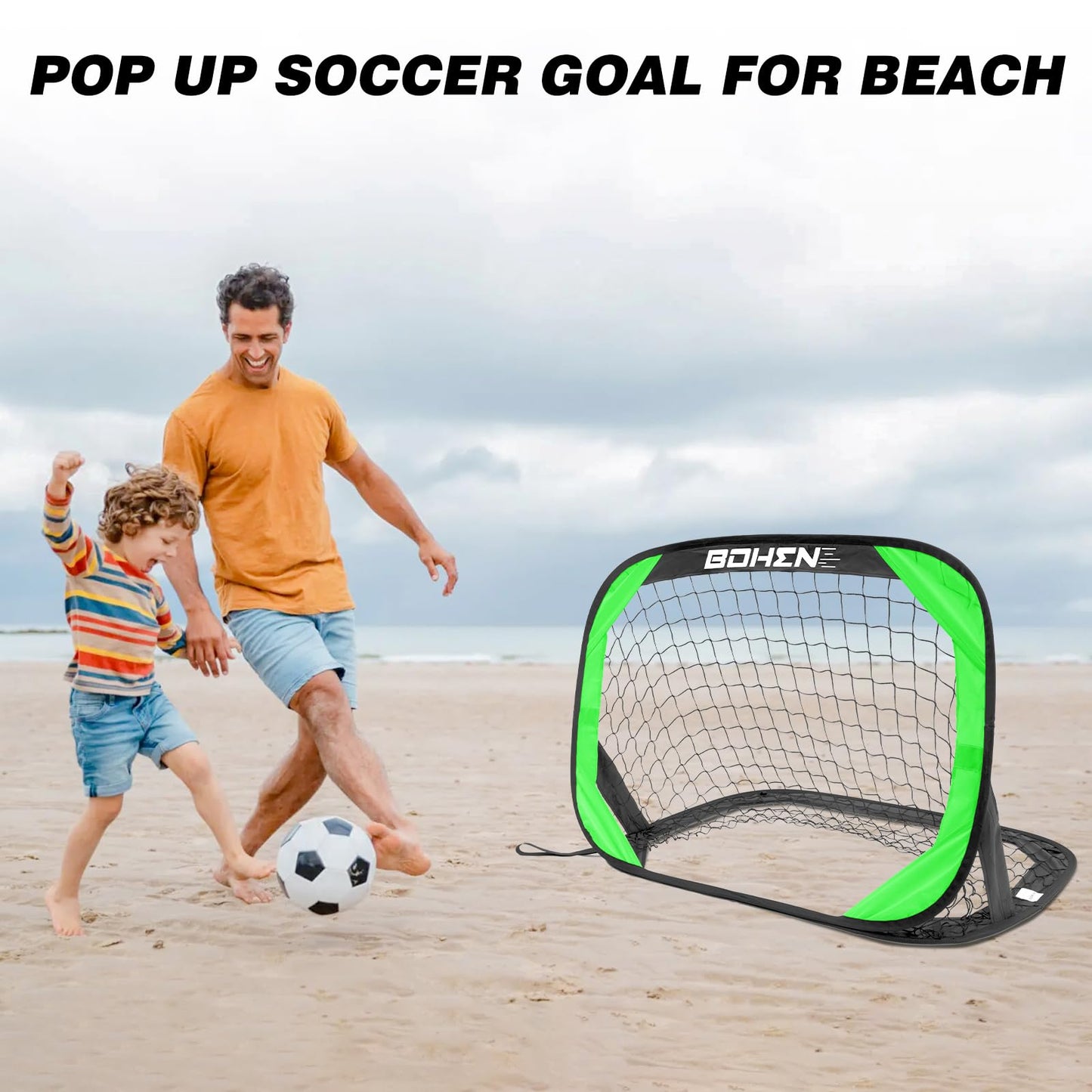 BOHEN Pop Up Soccer Goals for Kids-Foldable Portable Soccer Net for Outdoor Indoor Backyard Beach(3.3x2.2FT,Green)