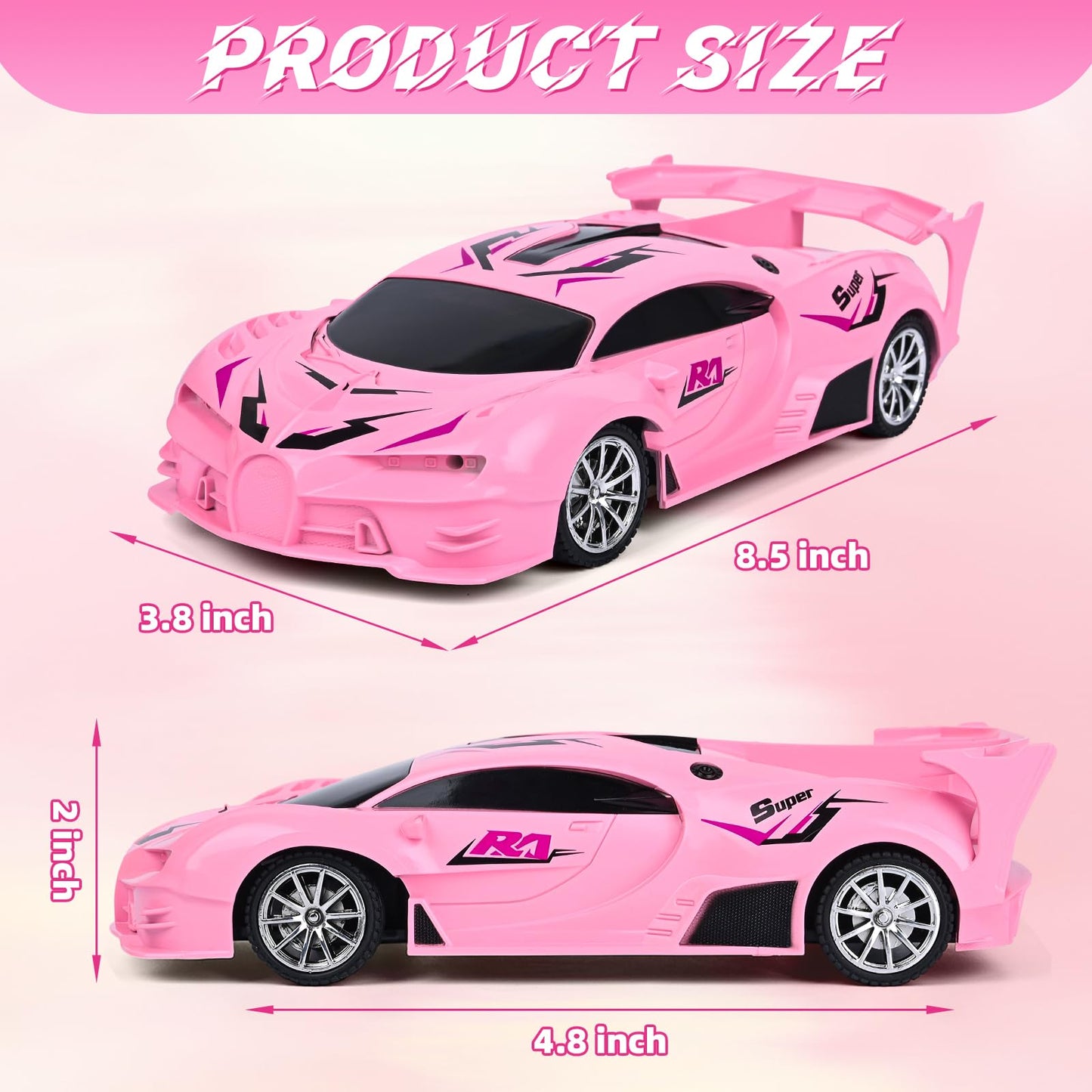 KULARIWORLD Pink Remote Control Car for Girls, Rechargeable High Speed Drift RC Cars Toys Gifts for Girl Age 6 7 8-12,1/18 Super Vehicle with Headlight Racing Hobby Xmas Birthday Gift