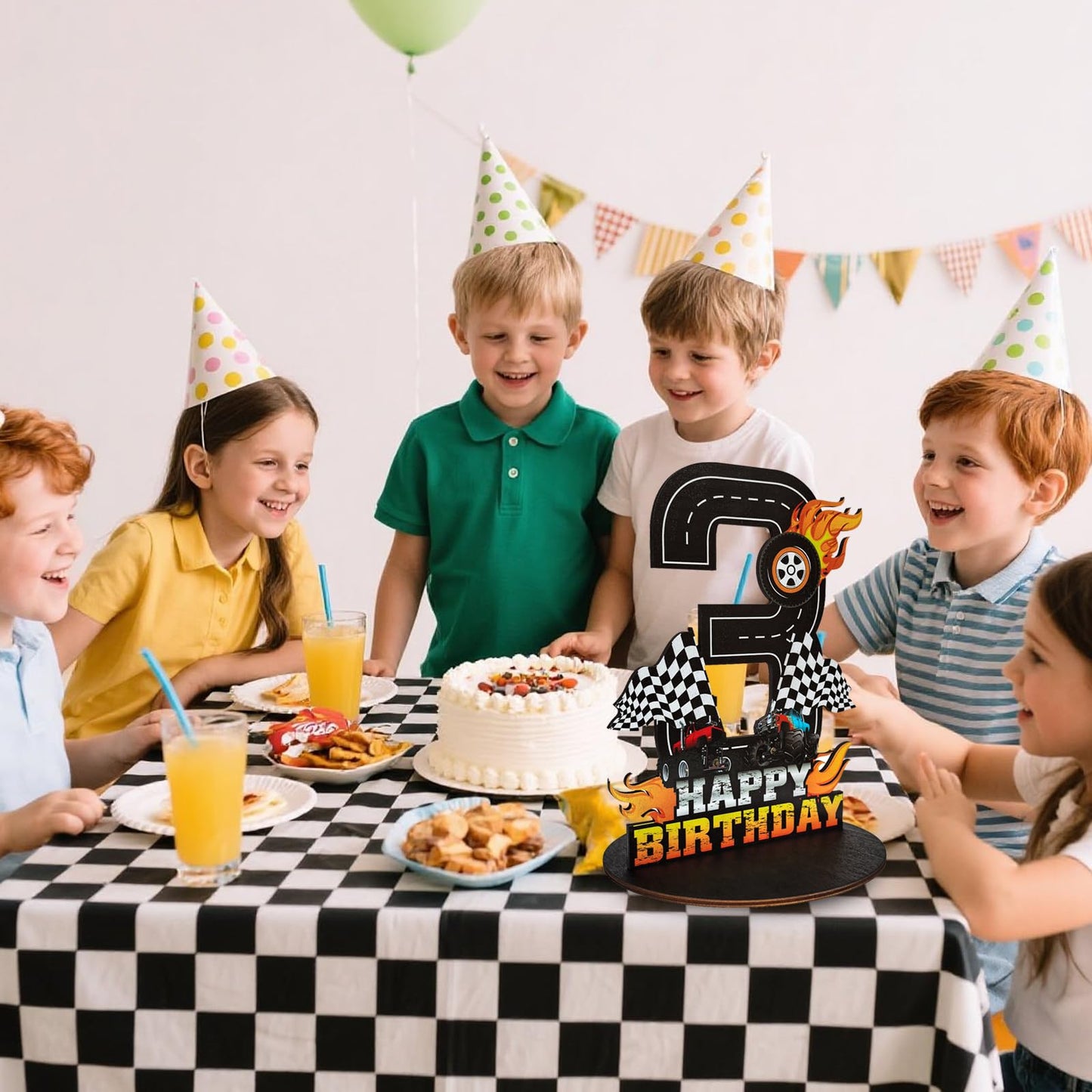 Truck Birthday Number Sign Centerpiece, Truck Wooden Decoration Photo Props for Truck Birthday Decorations (3rd)