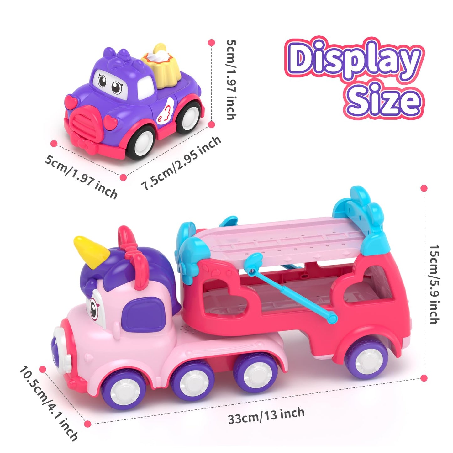 usrela 7 in 1 Unicorn Carrier Truck Toy for 1 2 Year Old Girl Car with Light & Music, Princess Toddler Girl Toys Age 2 3, Girl Car Toys for 1 2 3 Year Old Birthday Gifts Christmas for Baby Girl