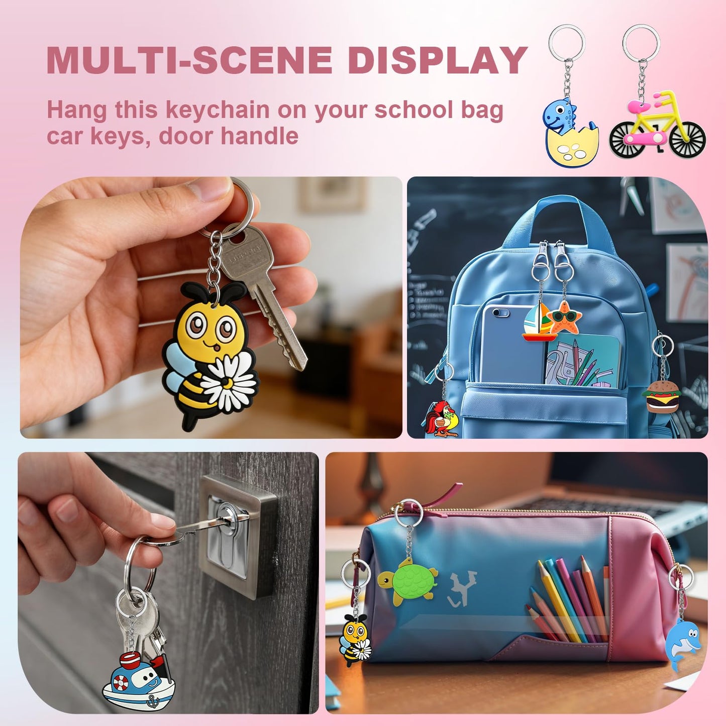 XITDW 30/50pcs Large size thicken Cute Bulk Keychains,Non-Repeat Cartoon Key Chains Backpack Charms for Classroom Prizes Students Incentives Holiday Gifts Party Favors