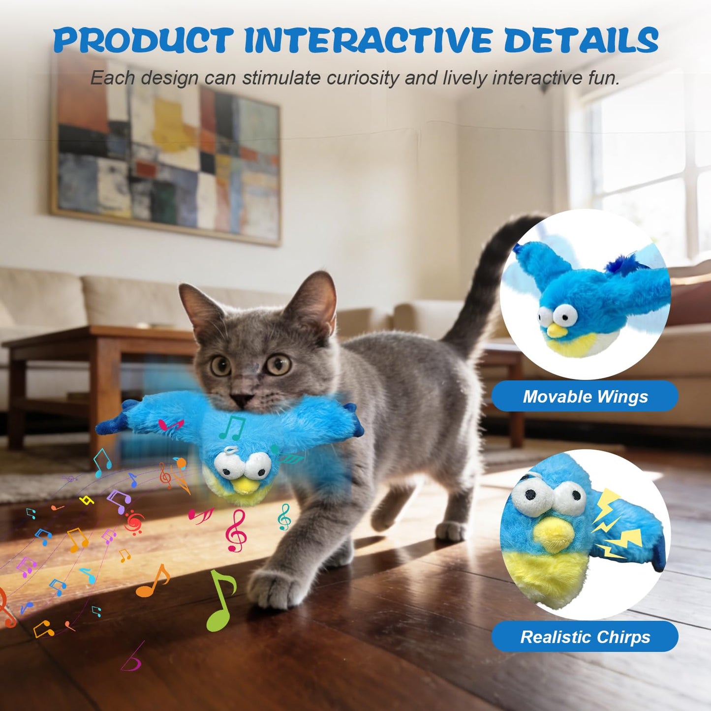 JoyCub Chirping Flapping Bird Cat Toy for Indoor Cats (Not Flying), Interactive Rechargeable Motion Sensor Toys, Lifelike Simulated Sparrow Kitten Exercise Toys for Bored Cats Entertainment