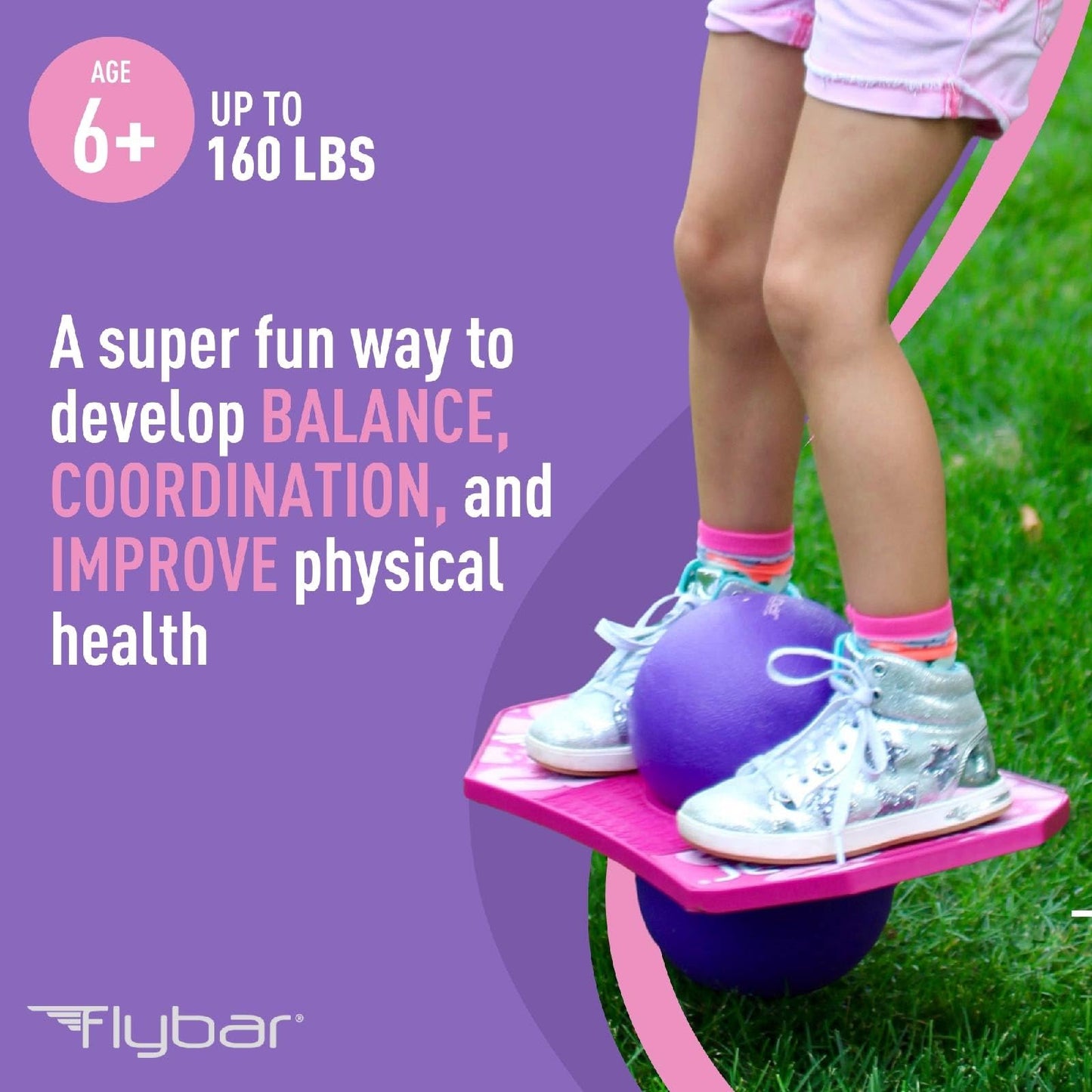 Flybar Pogo Trick Ball for Kids, Trick Bounce Board for Boys and Girls Ages 6+, Up to 160 lbs, Includes Pump, Easy to Carry Handle, Durable Plastic Deck Indoor, Outdoor Toy Pogo Jumper (Pink Berry 2)