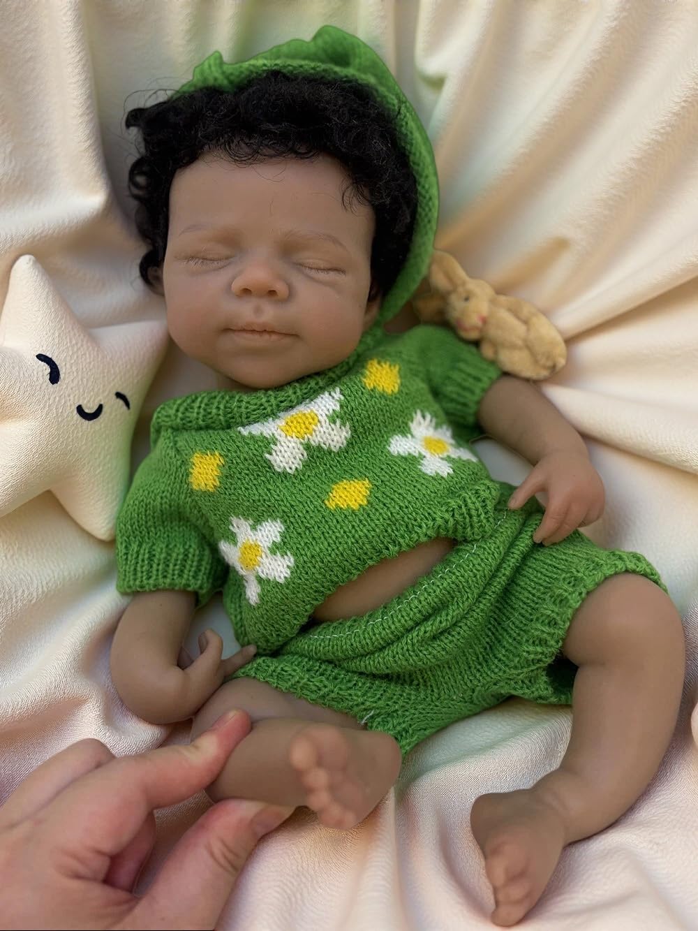 Abenduot 13inch Dark Skin Full Body Silicone Baby Dolls Realistic Silicone Newborn Anatomically Correct Girl Dolls with Hand Rooted Hair