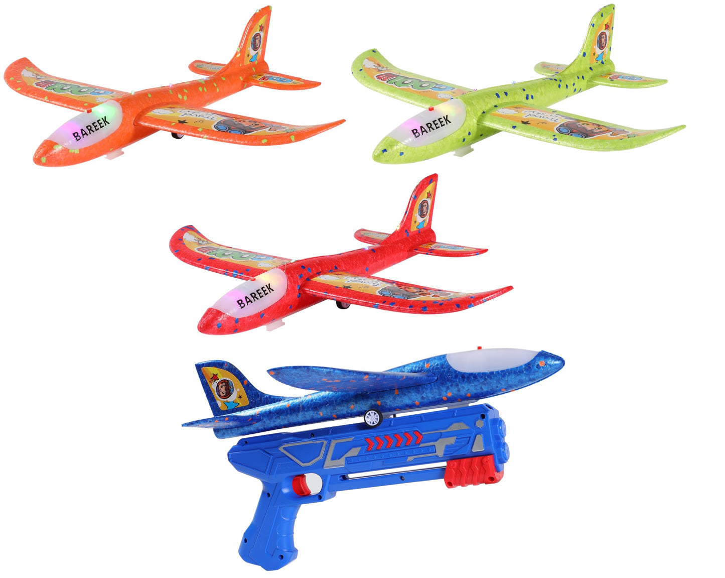 BAREEK 3 Pack Airplane Launcher Toy Kids, Led Foam Glider Fighters Outdoor Toys, 3 Flight Mode Foam Flying Toy 4 5 6 7 8 9-13 Year Old Boys Girls Birthday Gifts