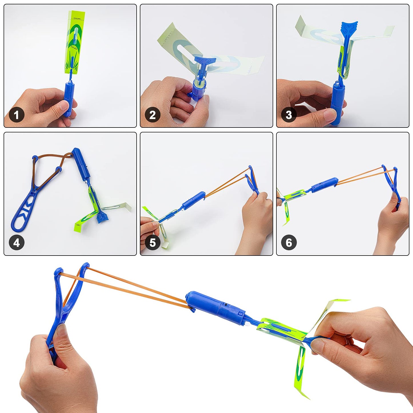 Slingshot Flying with LED Lights Glow The Dark Party,12 Launchers + 12 LED Helicopters,Slingshot Amazing Arrow Helicopter Glow Supplies for Kids (24 Pieces)