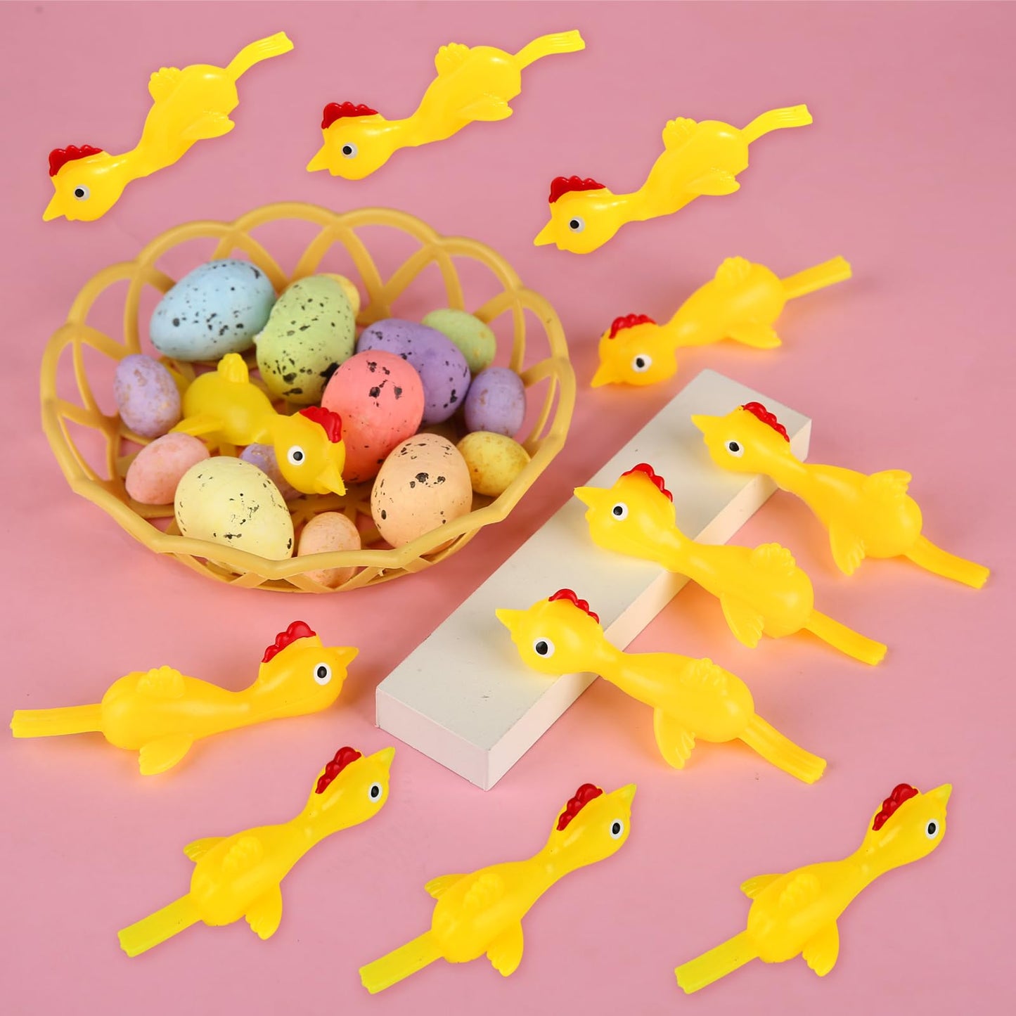 Mantyplay 48 Pcs Slingshot Rubber Chicken Finger Toys, Funny Gag Gifts for Kids Party Favors, Sticky Rubber Chicken Fidget Toys, Treasure Box Toys Classroom Prizes for Boys Girls