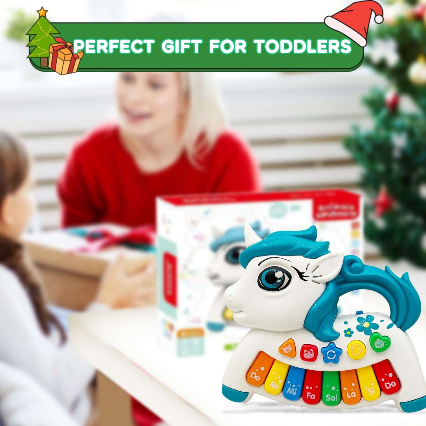 Baby Music Toys for Toddlers, Light Up Music Baby Toys for 18+ Months Early Learning Educational Piano Keyboard Infant Toys Baby Boy Girl Gifts (Unicorn-Blue)