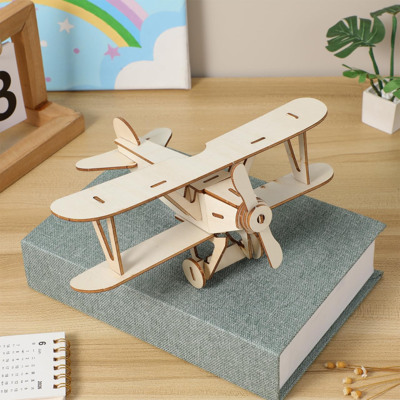 TOYANDONA 3 Pack Wooden DIY Crafts Plane, Mini Assemble Painting Airplane Model Toys Wood 3D Puzzles Construction Kits for Kids School Craft Decor Projects