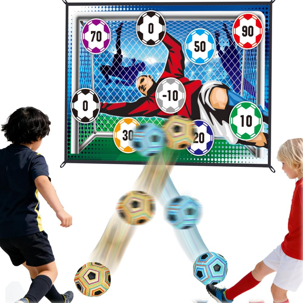Kids Soccer Ball Target Game Set, Indoor Outdoor Sticky Soccer Game with 2 Soft Balls, 150x100cm Large Soccer Shooting Target, Fun Sports Toy Gift for Boys Girls Ages 3+ Backyard Yard Lawn Party Play