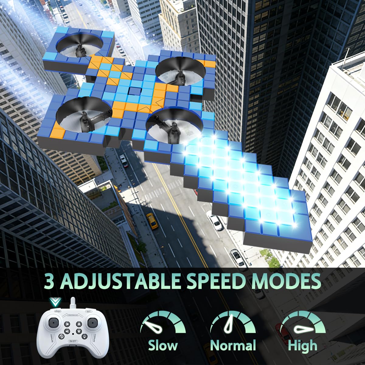 Foam RC Airplane with LED Light, 360° Flip, 3 Speed Modes, 4 Motors, 2.4GHz Remote Control Quadcopter for Teens Adults Aged 14+, RC Flying Toy Sword-Shaped RC Drone, Blue