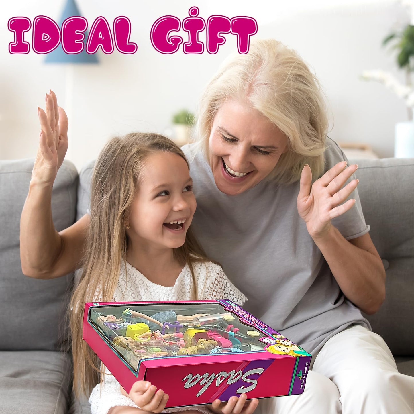 Dolls & Accessories Playset with Doll Transforming Stroller Dog Pet for Girls Ages 3-5-7-12 Birthday Gifts